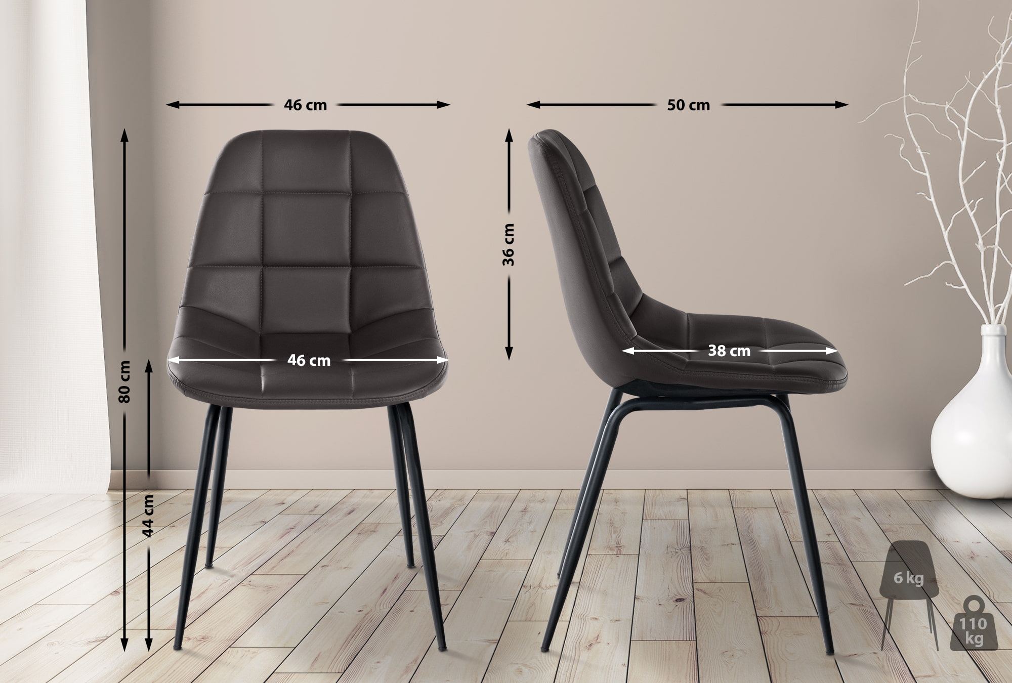 Set de 2 Sillas de comedor Tom en tela o polipiel