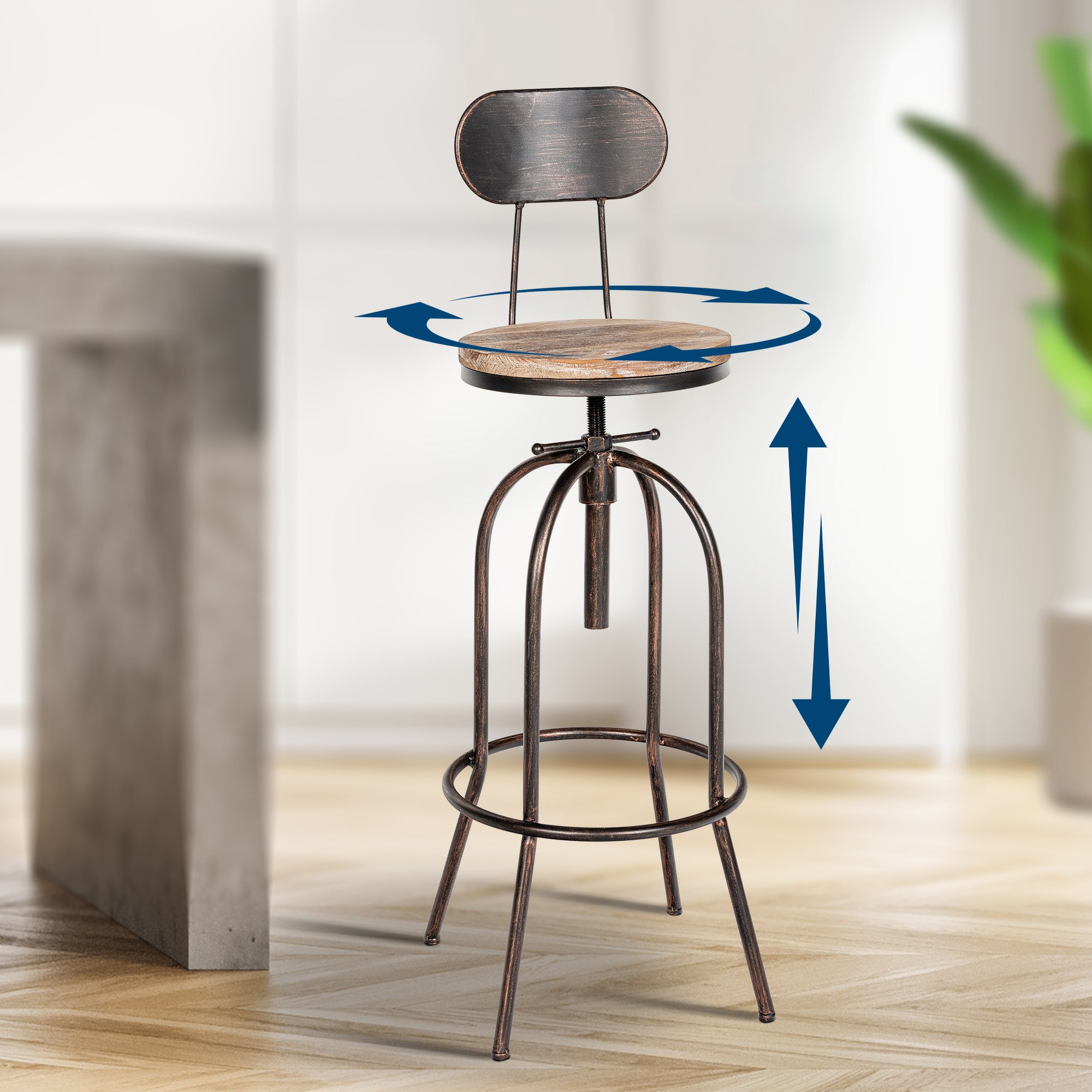Set de 2 Taburetes de bar Pino en madera & metal