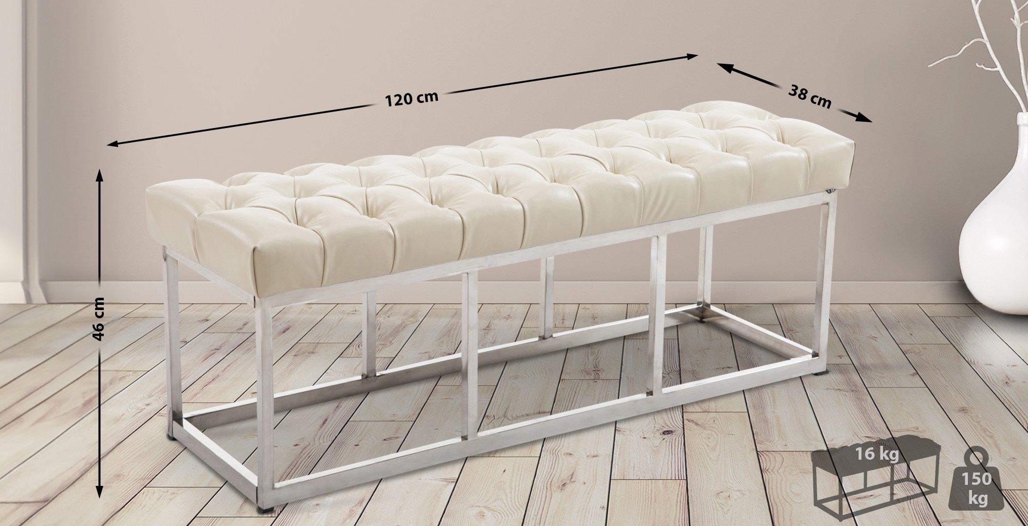 Taburete Pie de Cama Amun Con Base en Acero Inox.