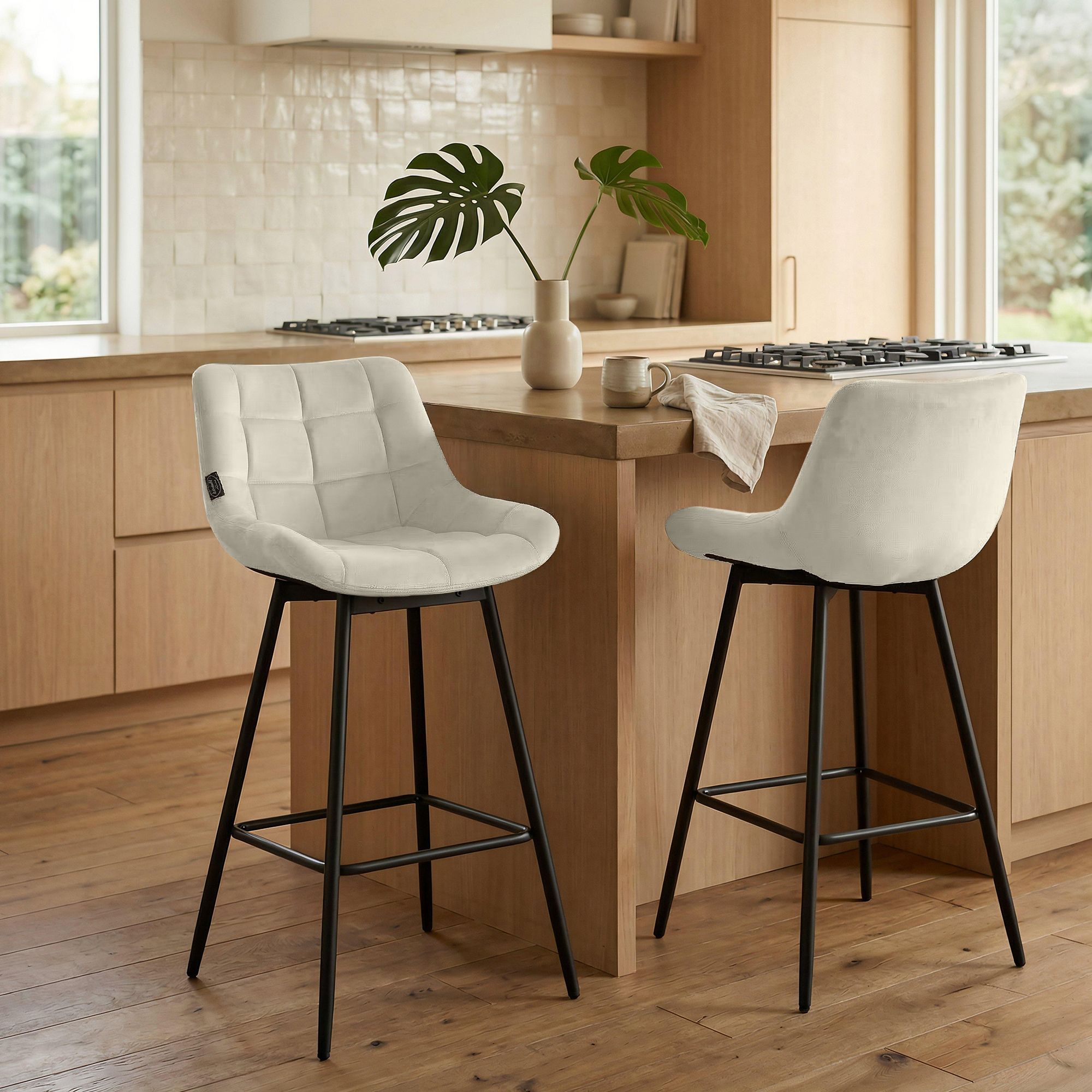 Taburete de Bar Weston Giratorio 180 grados | Taburete Alto con Respaldo y Asiento Acolchado