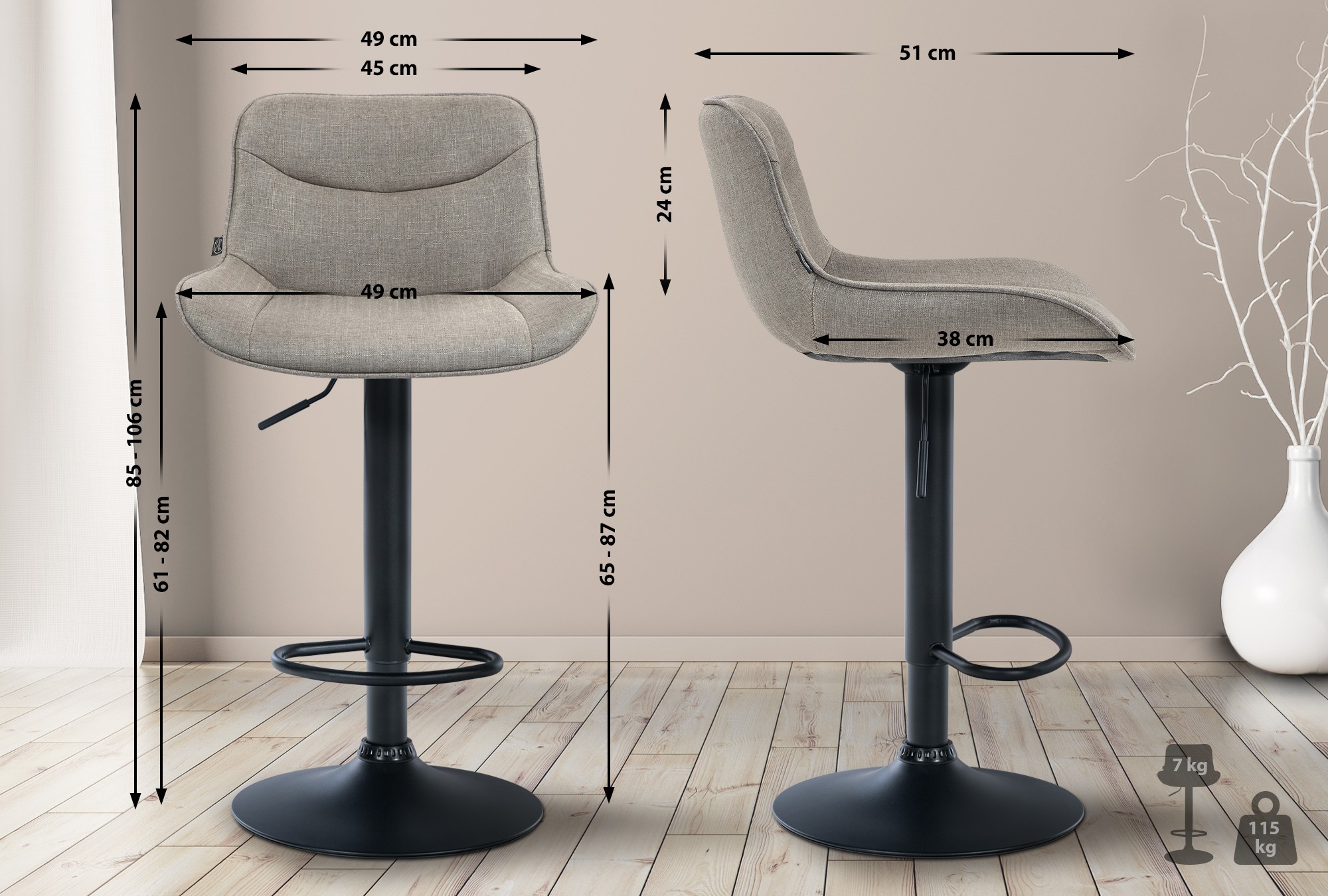 Juego de 2 taburetes de bar Vonore en tela