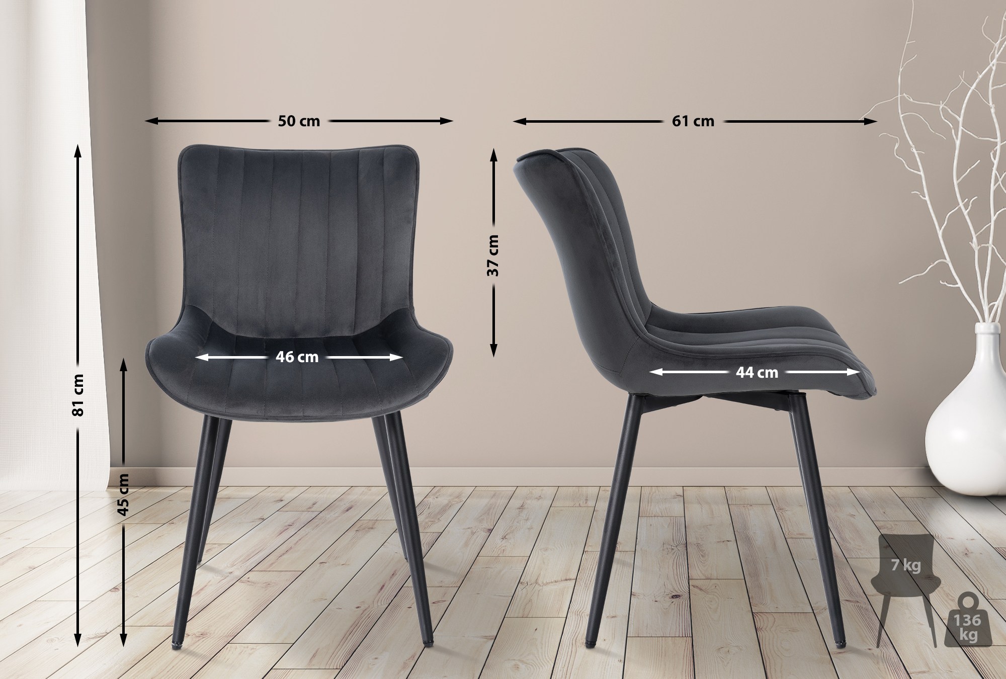 Set De 2 Sillas de comedor Largo en terciopelo o polipiel