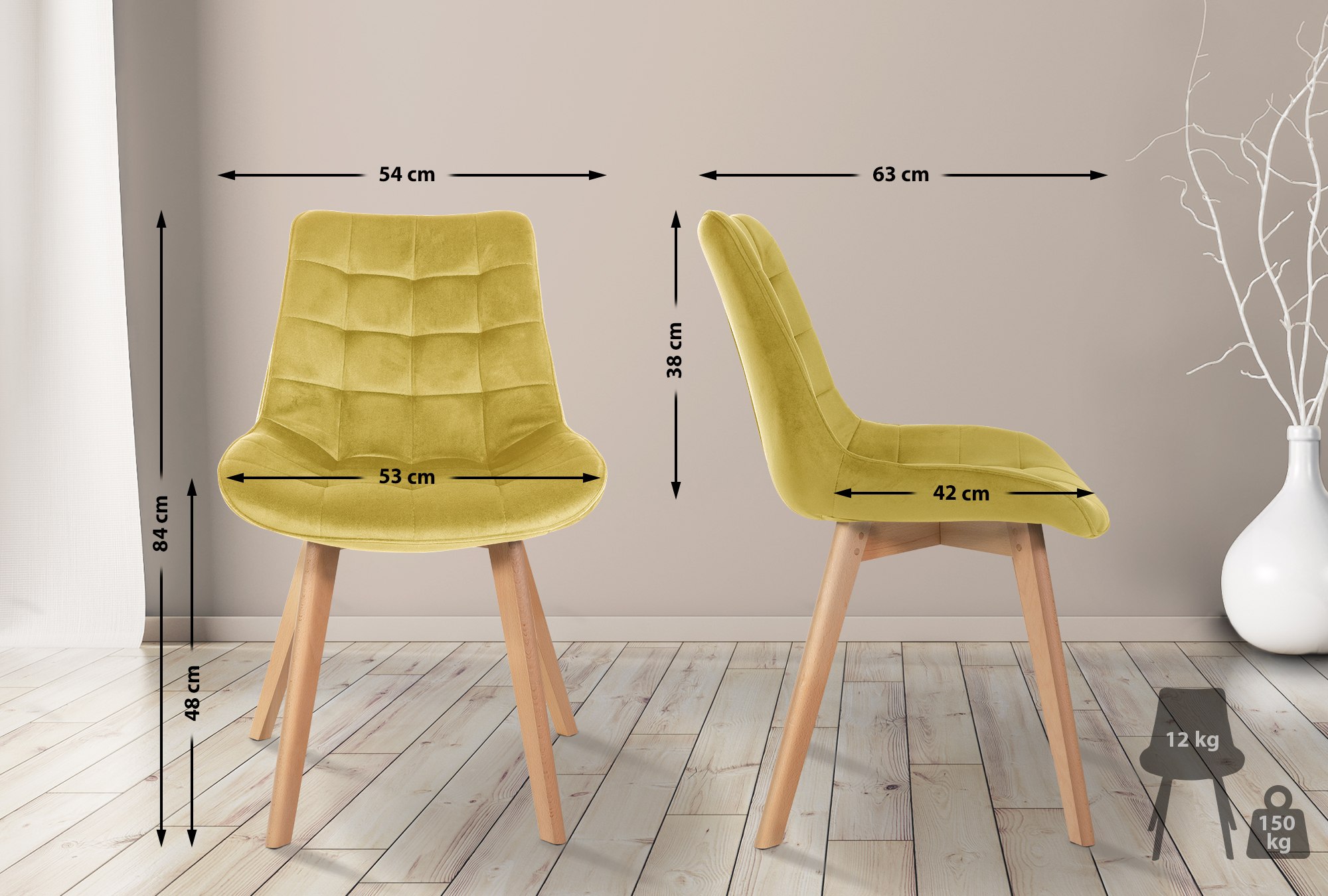 Silla de comedor Brook en terciopelo