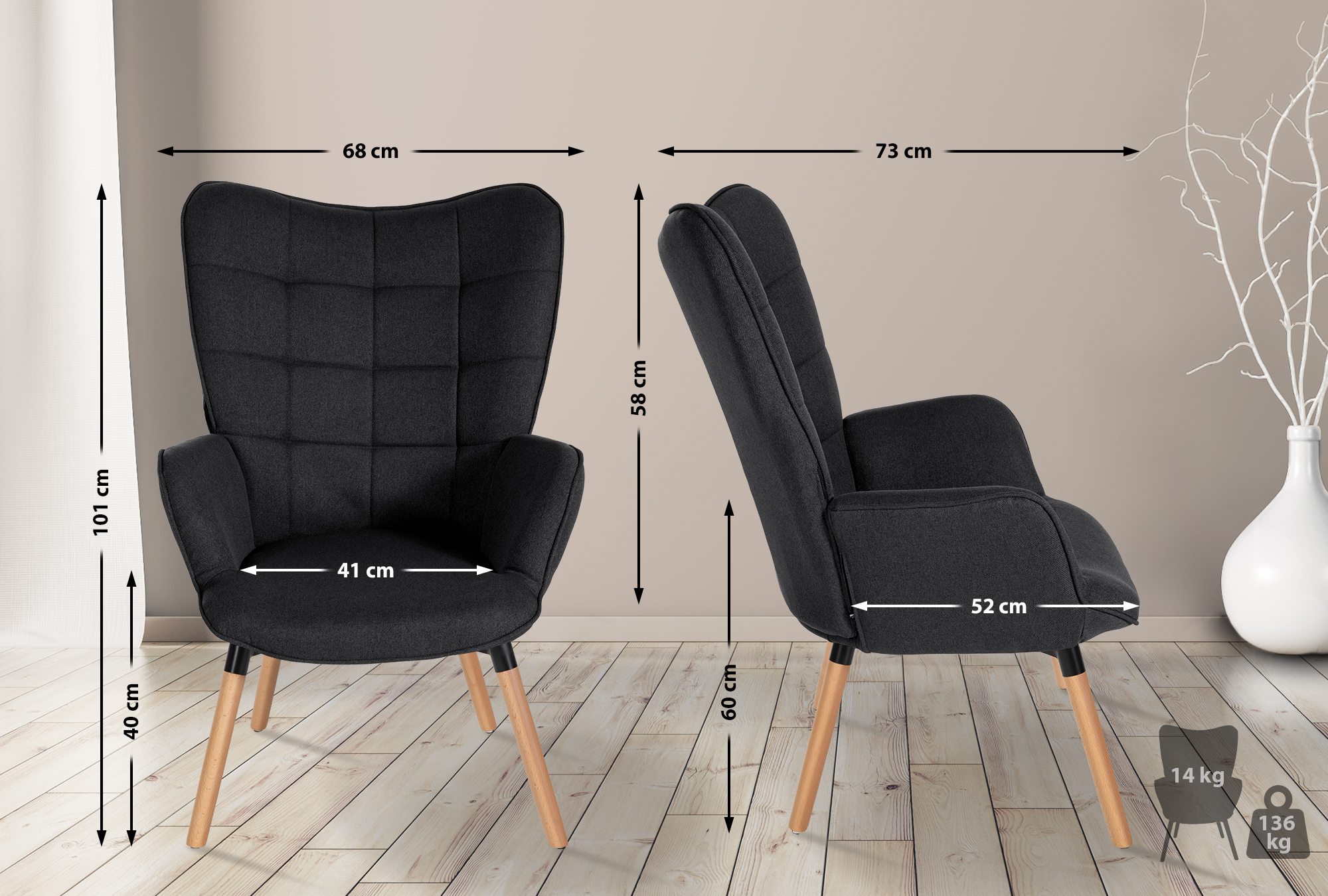 Sillón Garding tapizado en tela