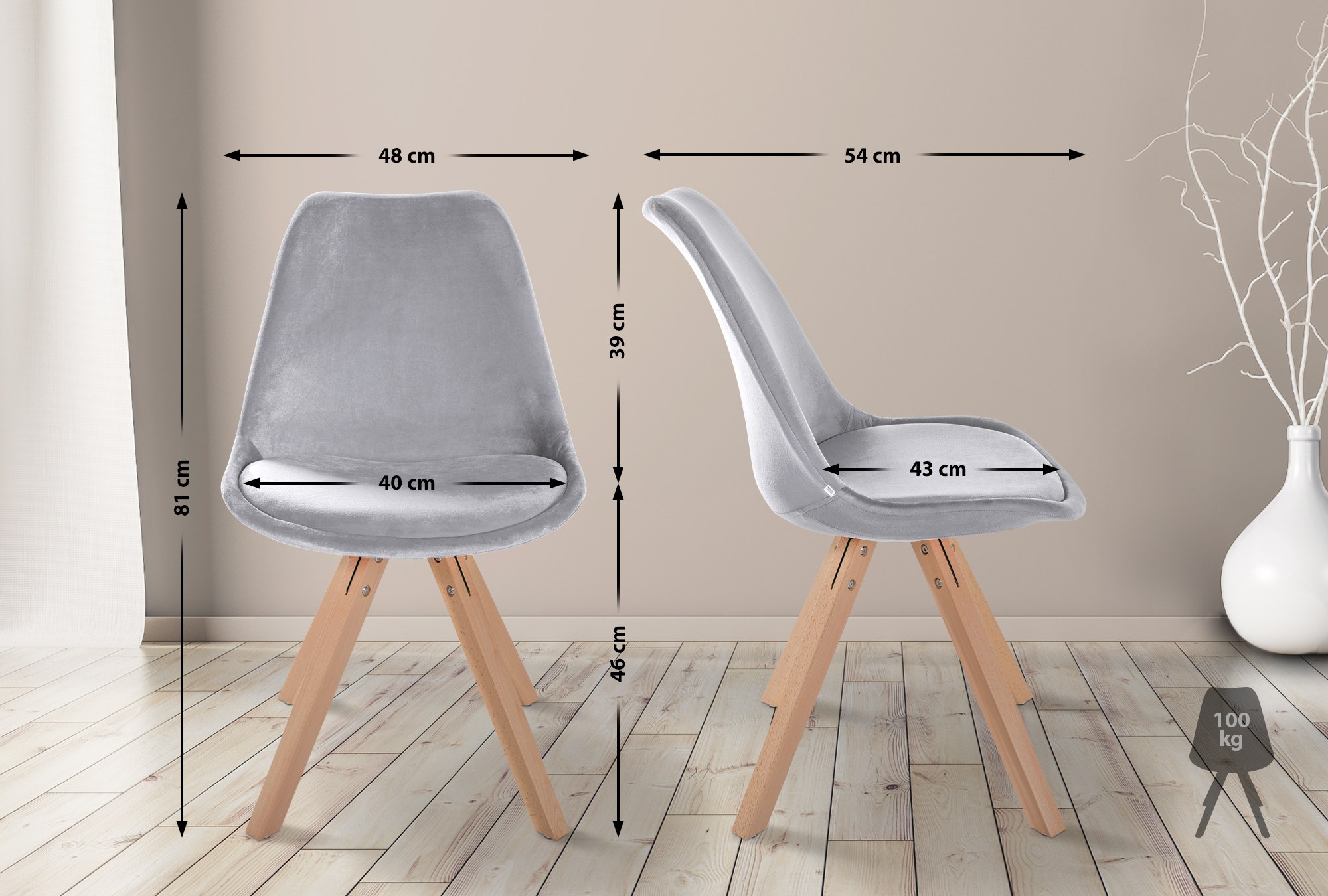Pack de 4 sillas de salón Sofia en terciopelo