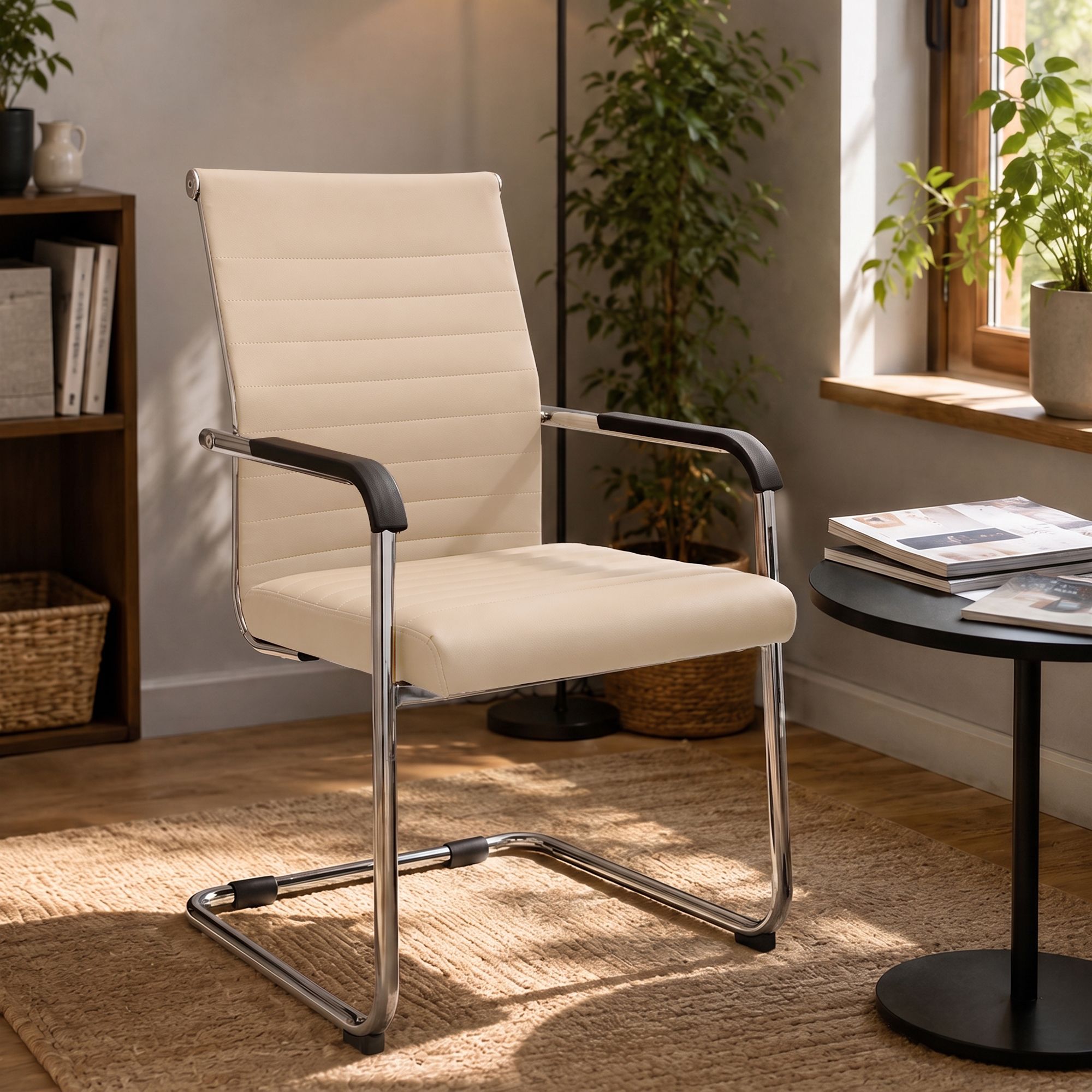 Silla cantilever Hakon en imitación de cuero elegante y cómoda para tu comedor o oficina