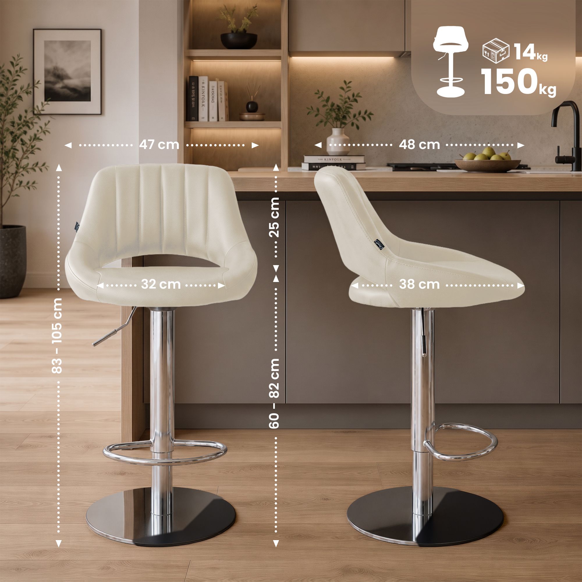 Set de 2 taburetes de bar Milet cromados con base extra pesada