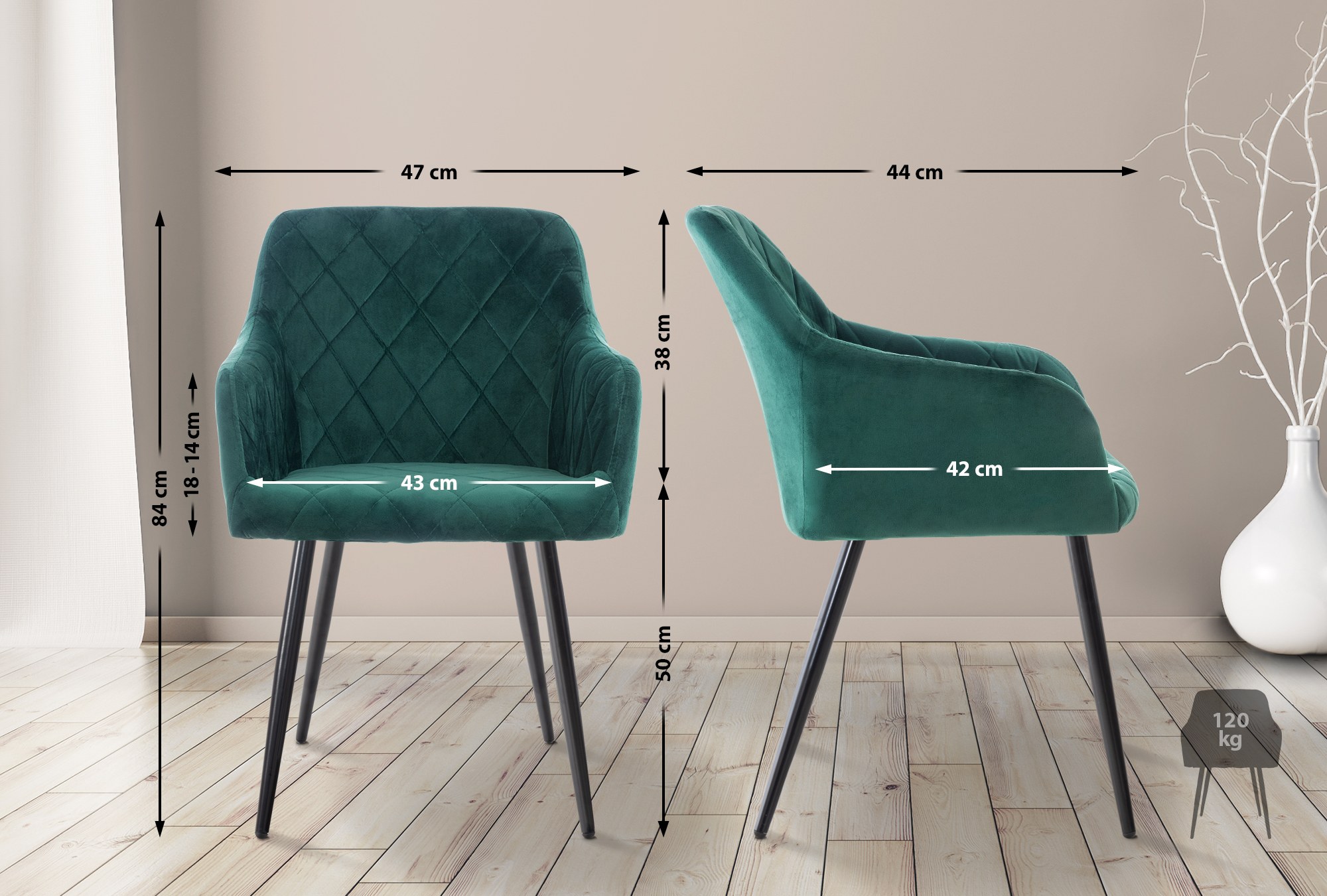 Juego de 4 sillas de comedor Shila en tela o terciopelo