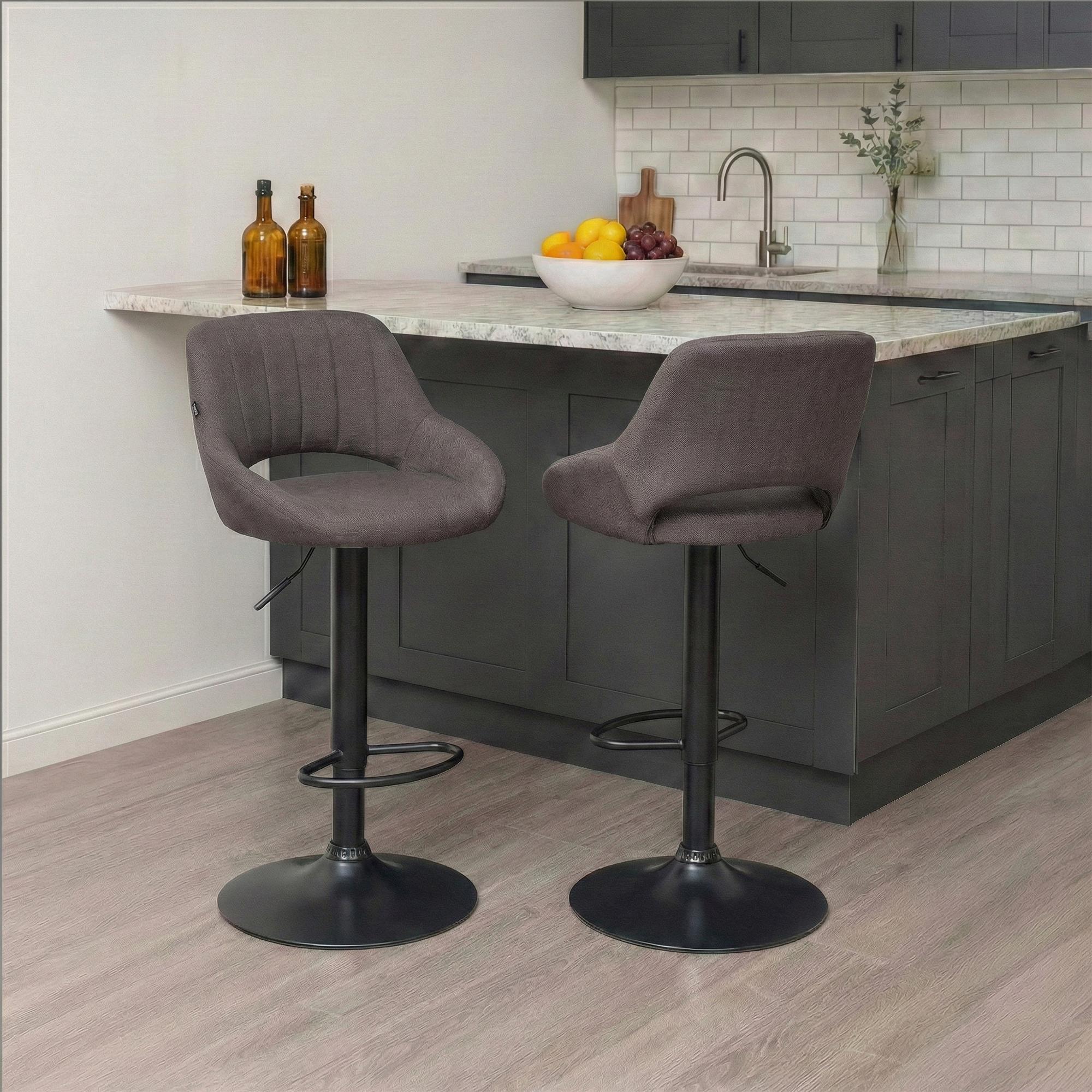 Juego de 2 taburetes de bar Milet con tapizado de tela