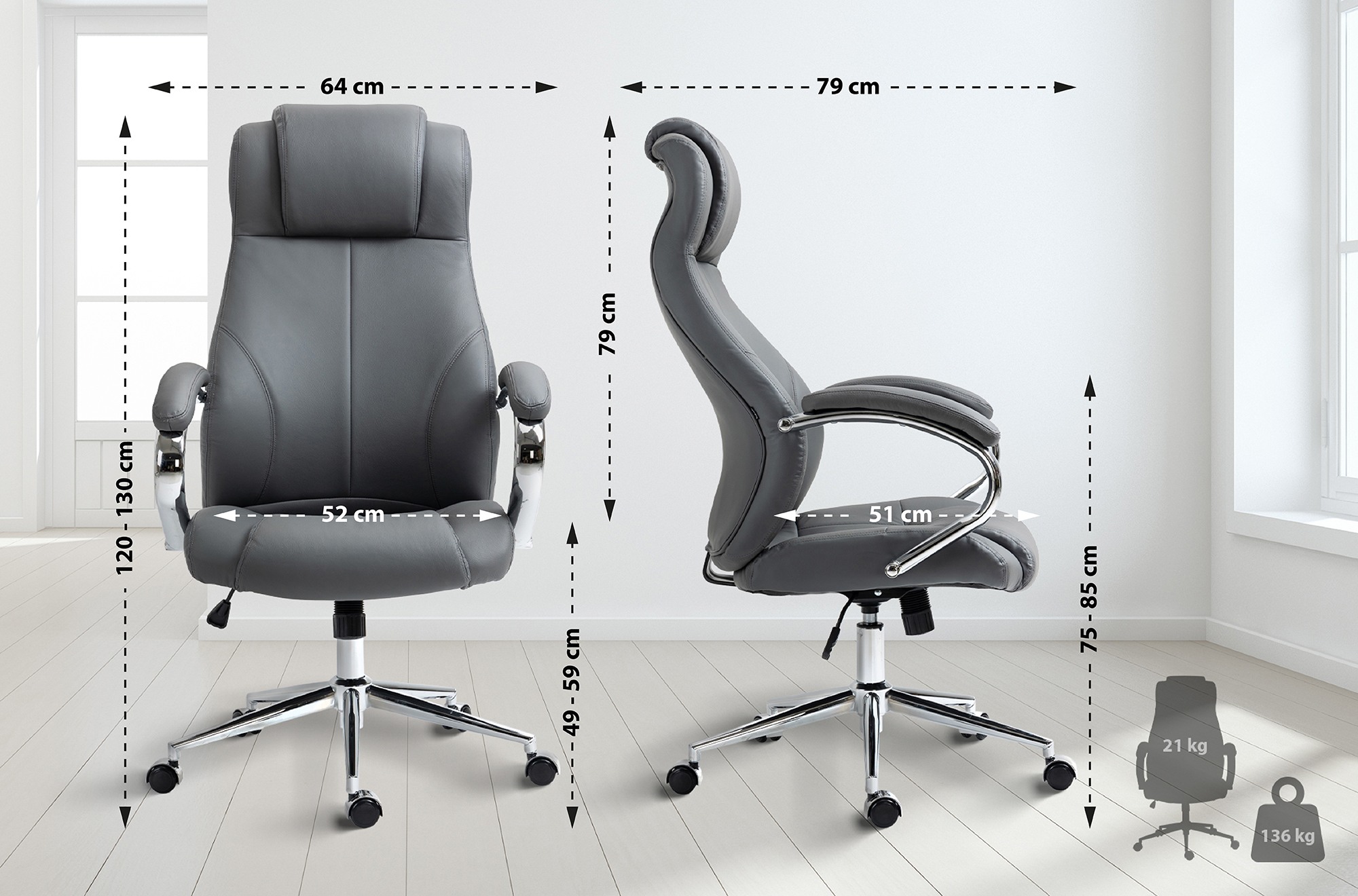 Silla de oficina Salford de cuero auténtico