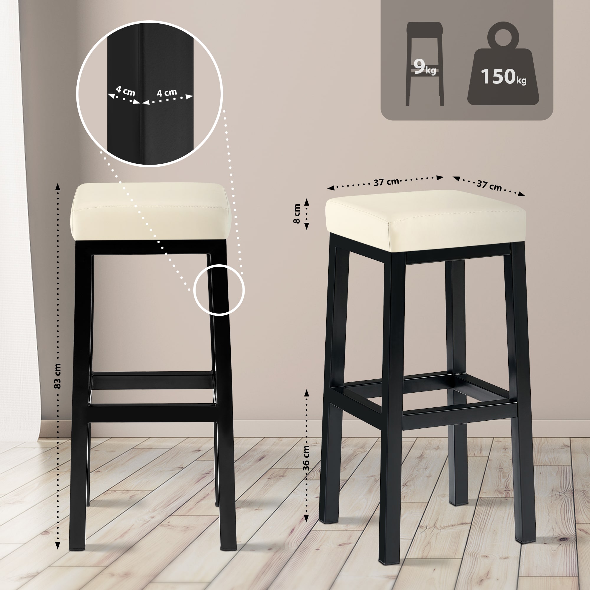 Taburete de bar Taylor Altura del asiento 83 cm Estructura de metal negro