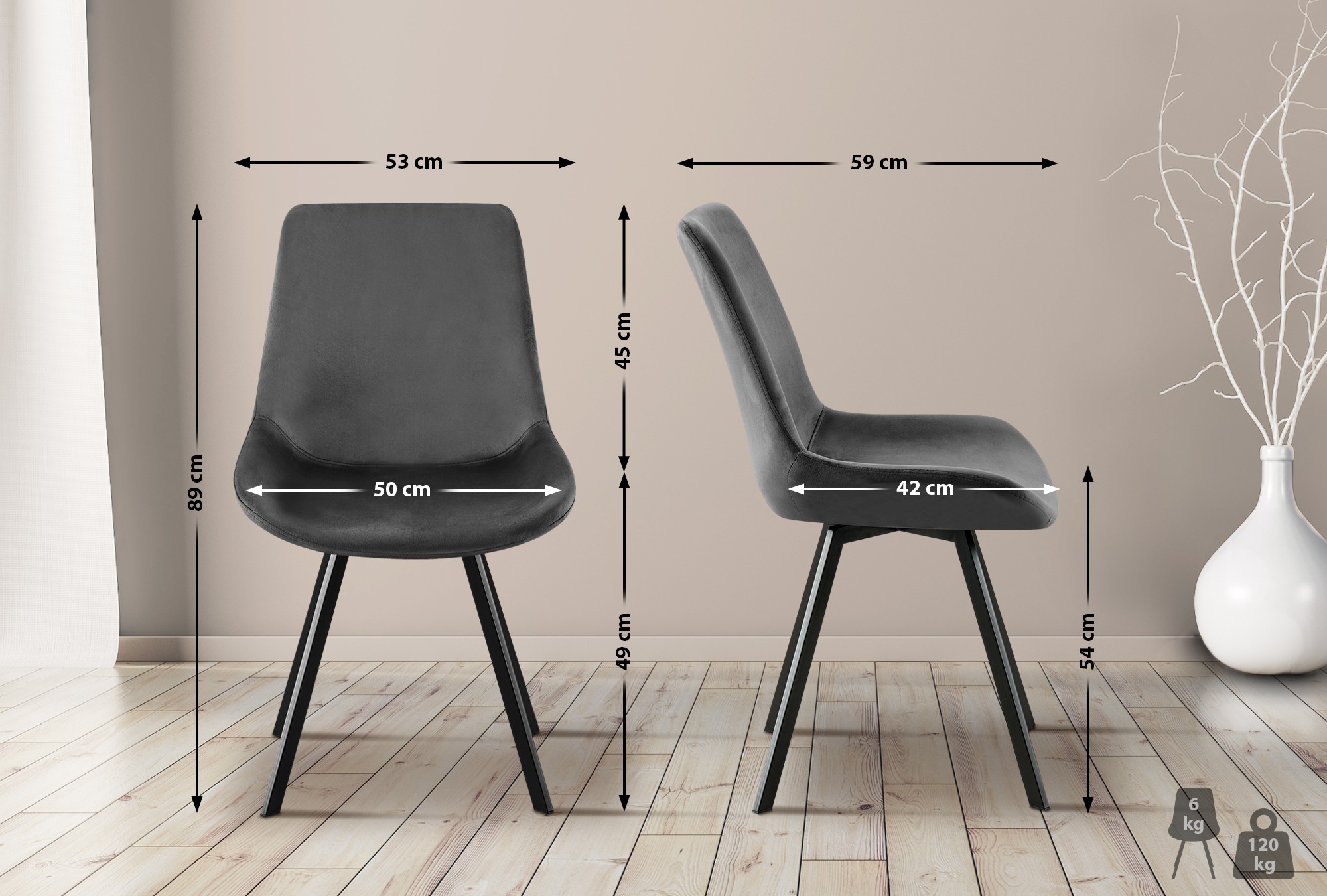 Lote de 2 sillas de comedor Lewes terciopelo