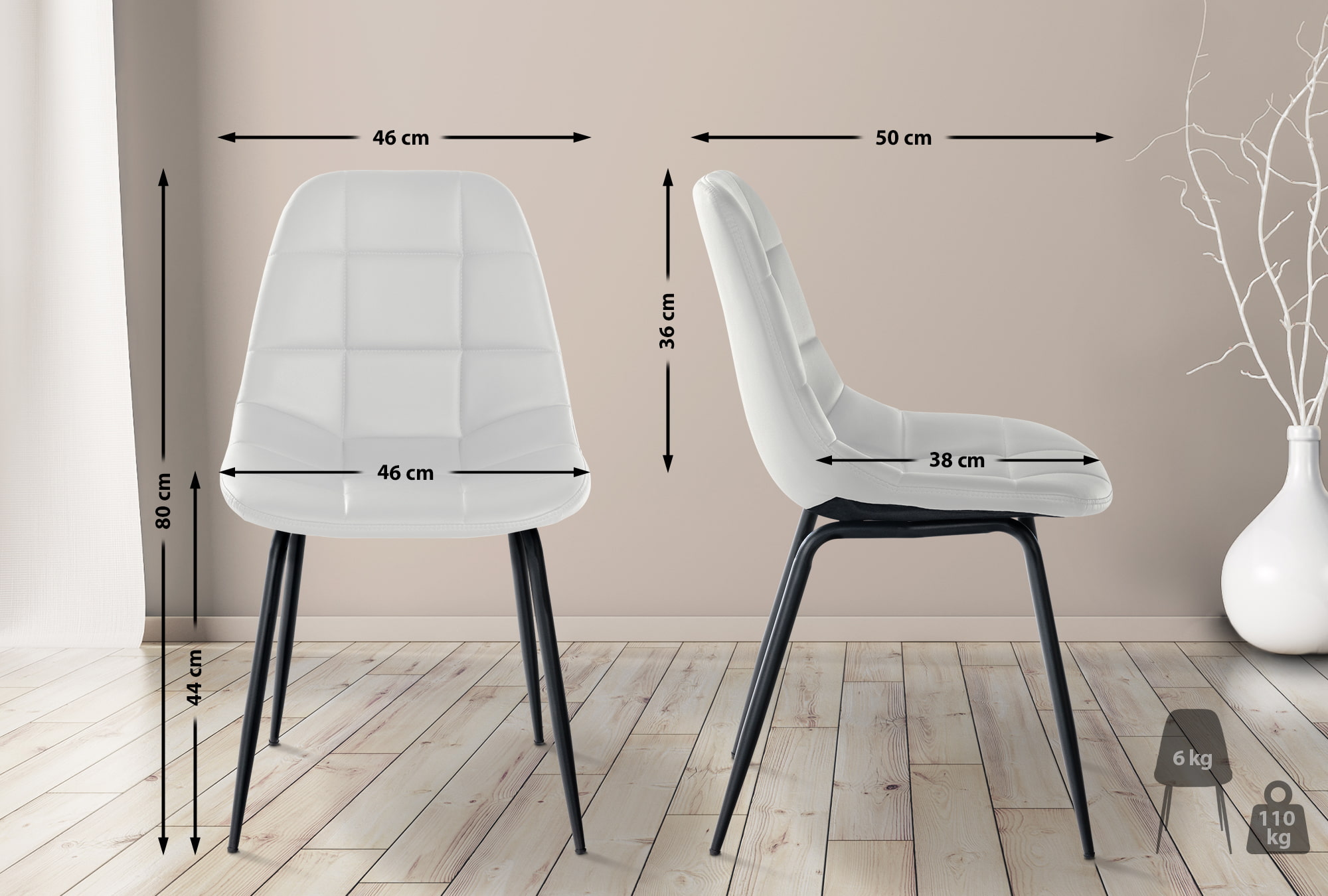 Set de 2 Sillas de comedor Tom en tela o polipiel