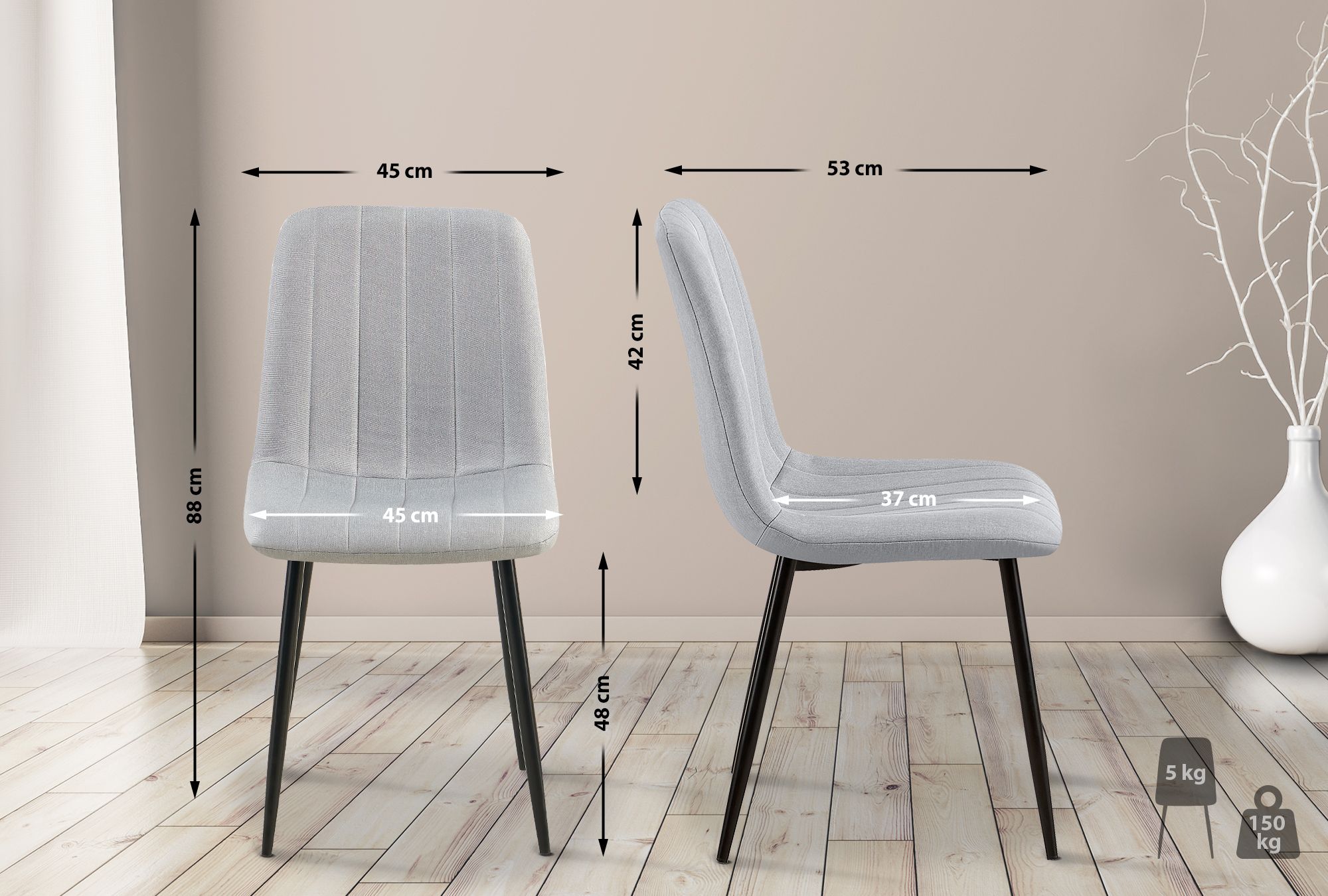 Set de 4 sillas de salón Dijon en tela o terciopelo