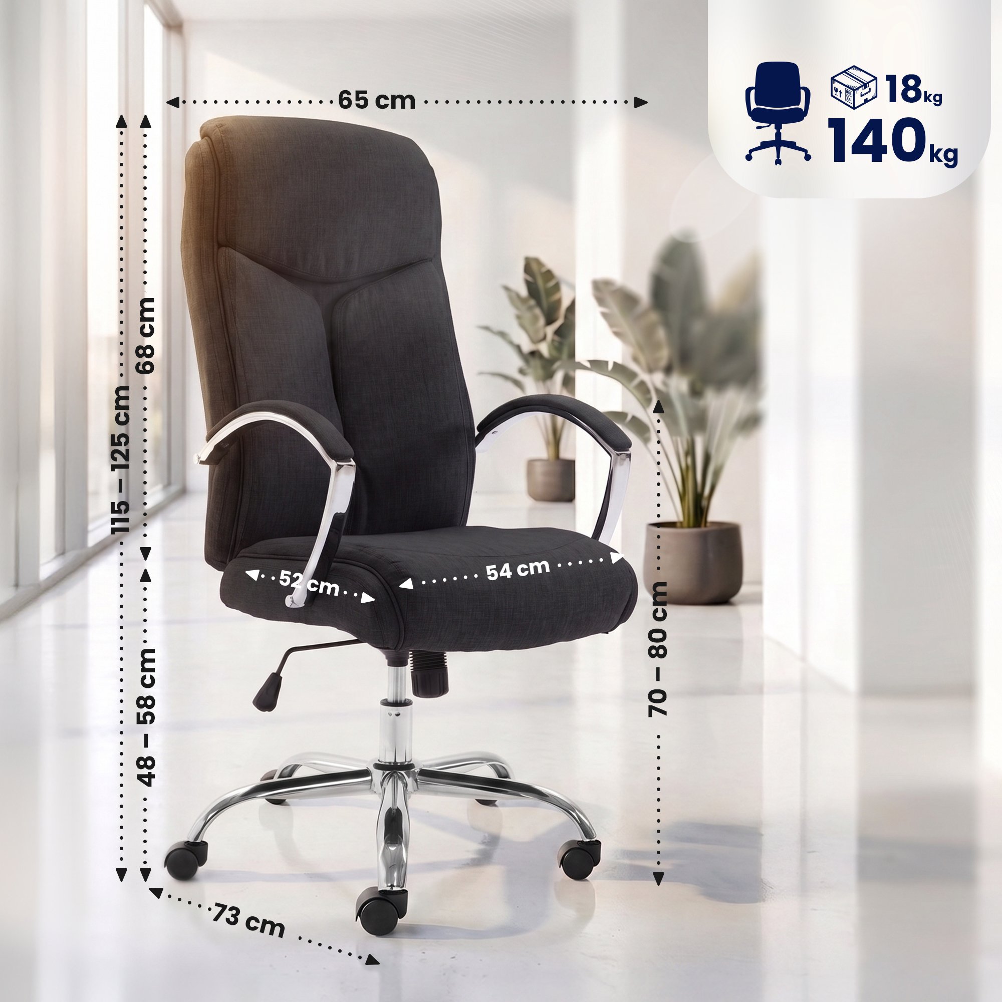 Silla de oficina Arlen tapizada en tela