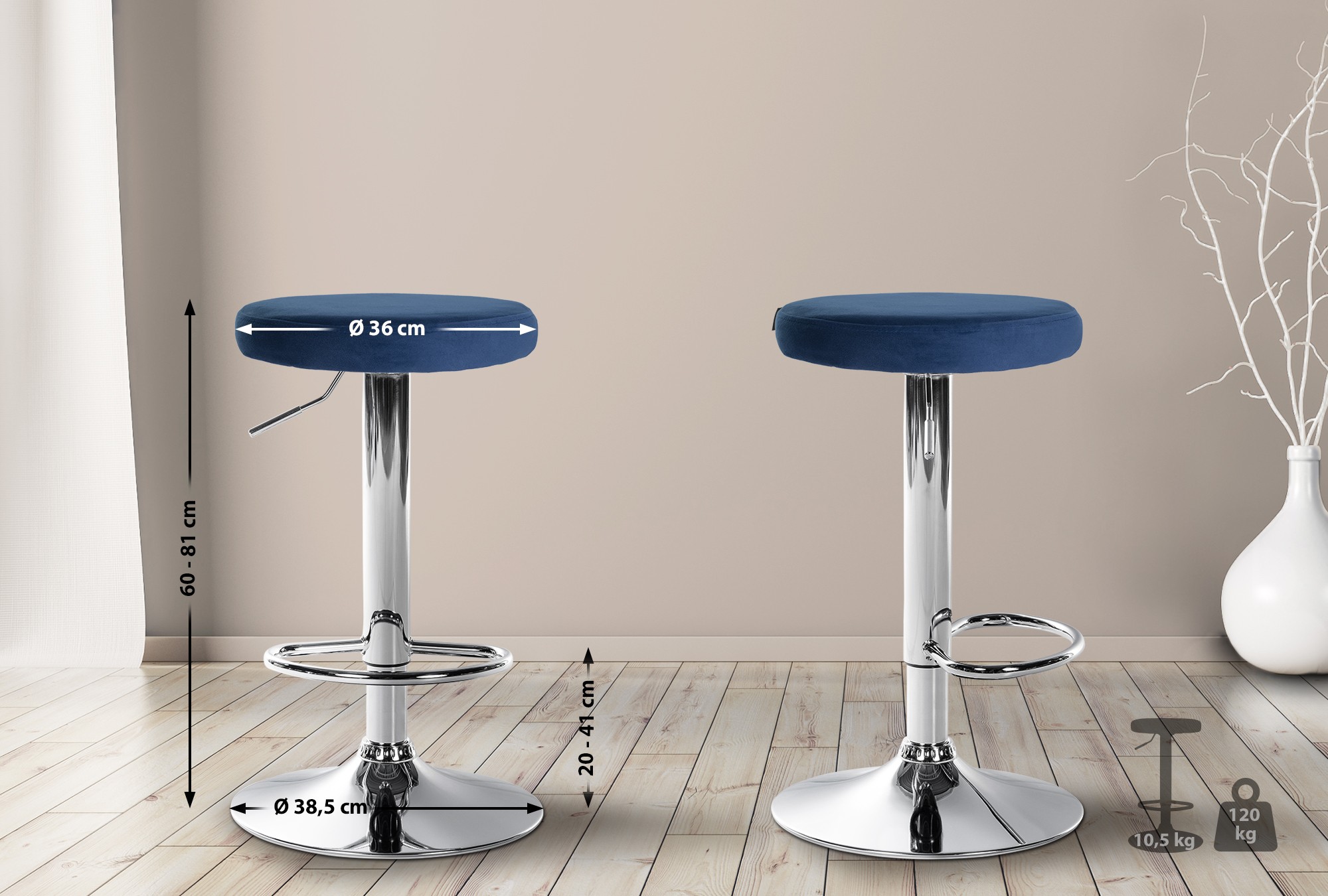 Set de 2 Taburetes de bar Ponte en terciopelo