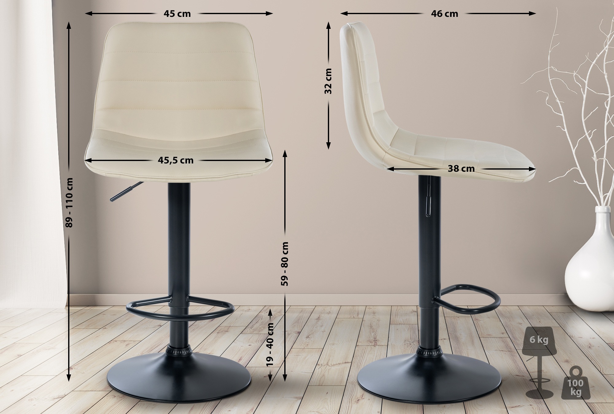 Set de 2 Taburetes de bar Lex en piel sintética