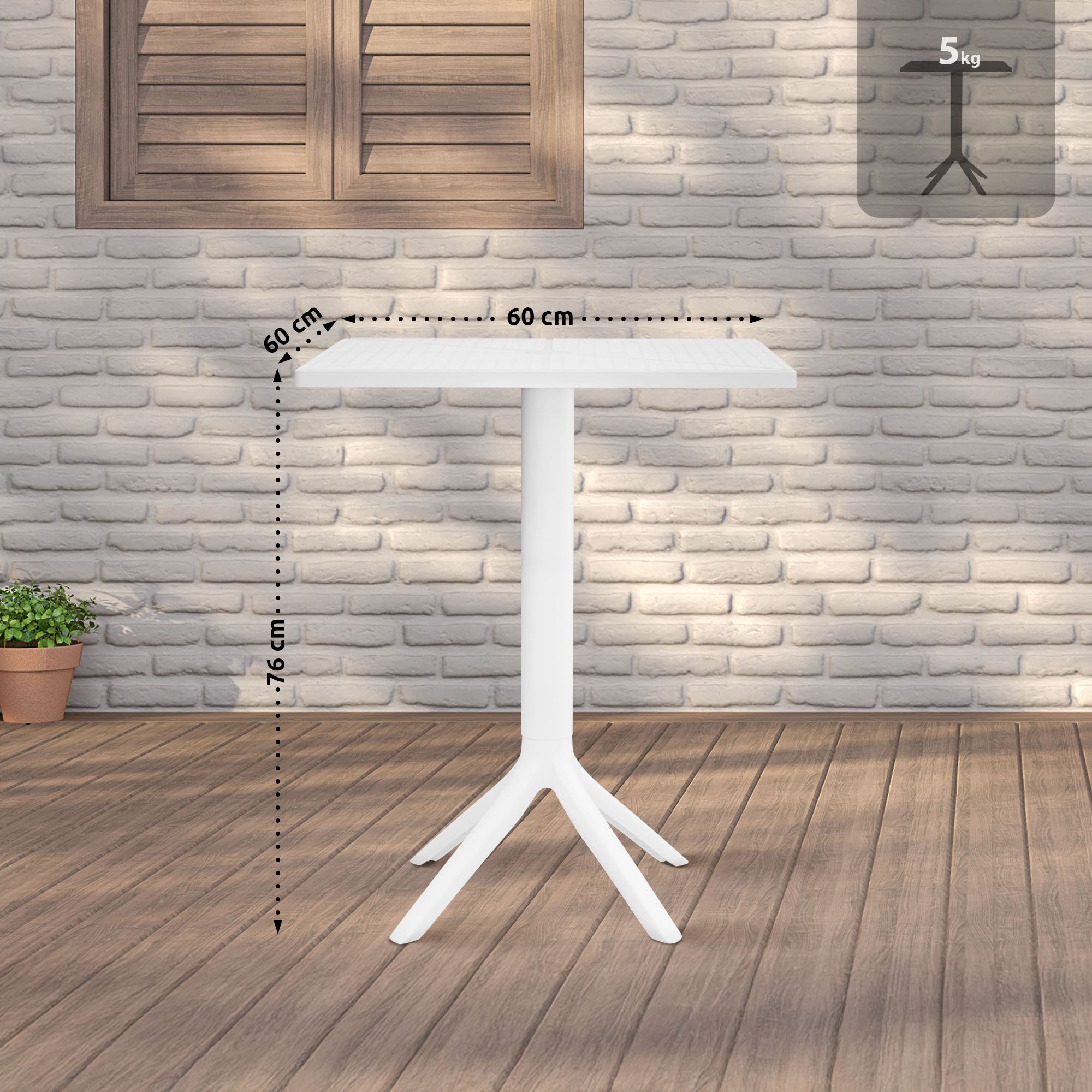 Mesa de jardín Nuvela 60 x 60 cm Resistente a la intemperie, a los rayos UV, fácil de limpiar