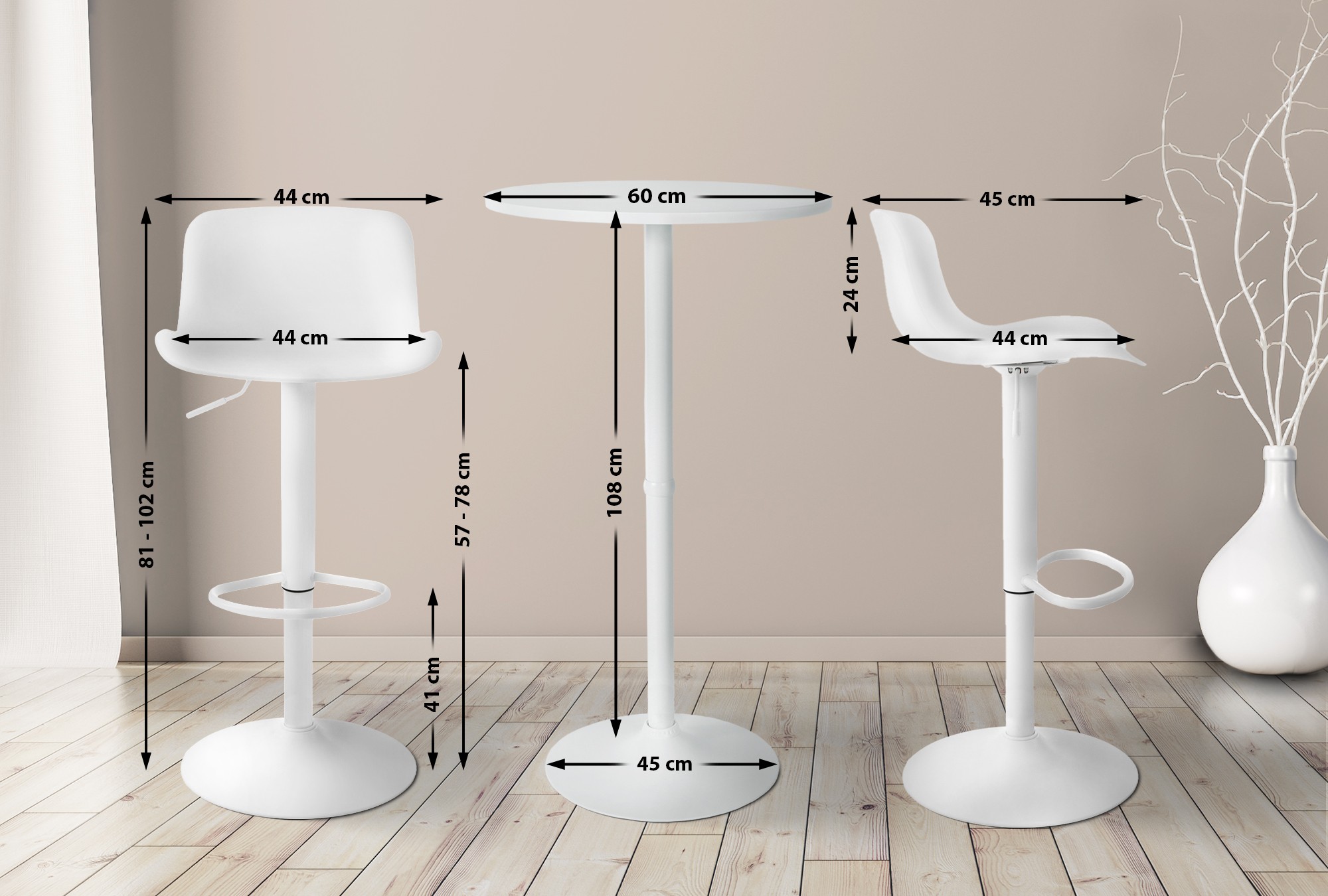 Conjunto de 2 Taburetes de bar con respaldo alto & 1 Mesa Medora