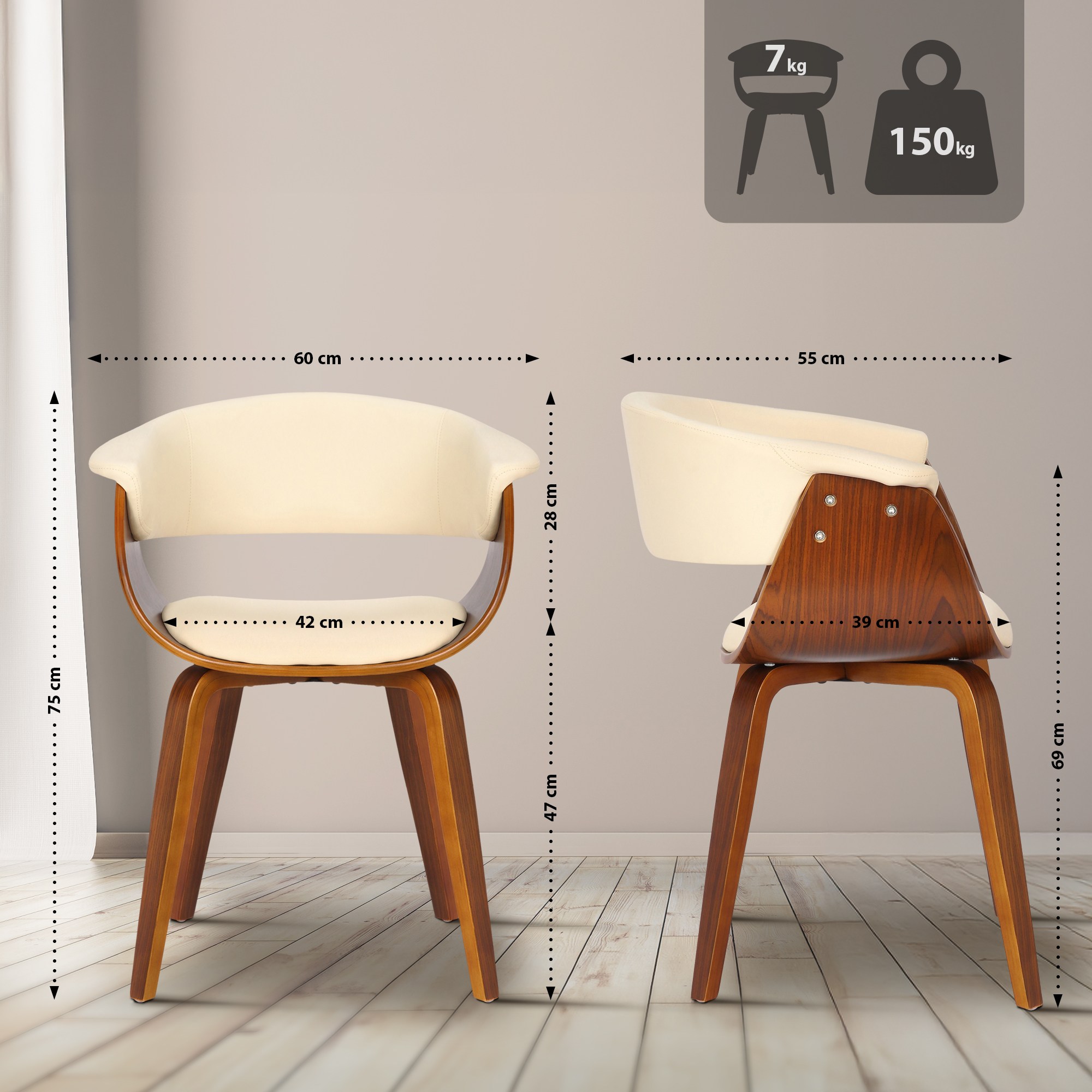 Silla Bruce de madera & polipiel