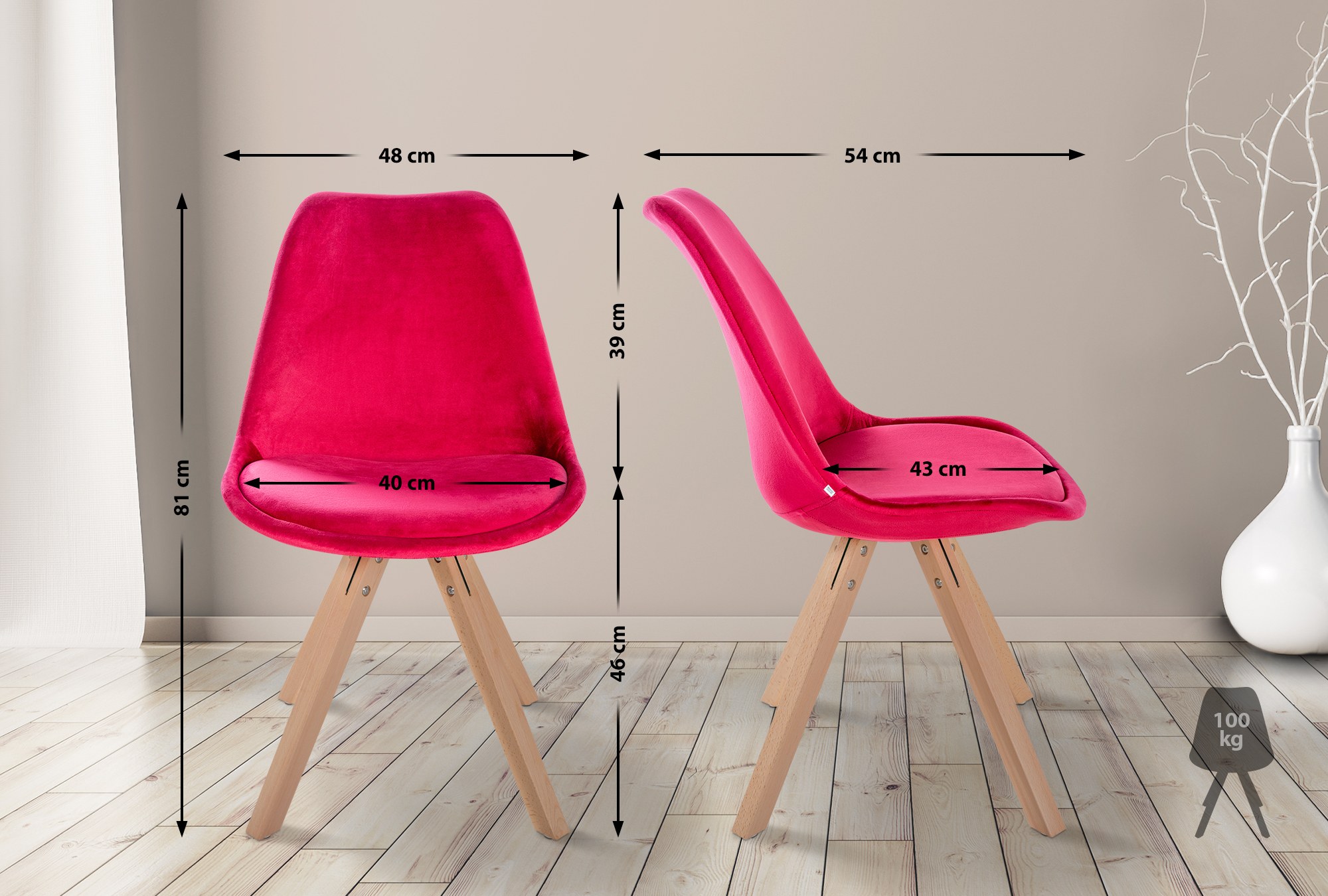 Pack de 4 sillas de salón Sofia en terciopelo