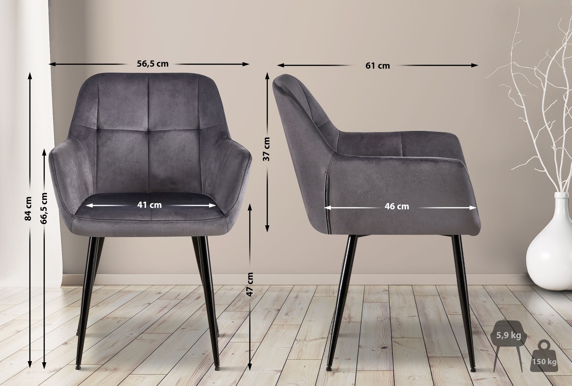 Set de 2 Sillas de salón Emia en terciopelo
