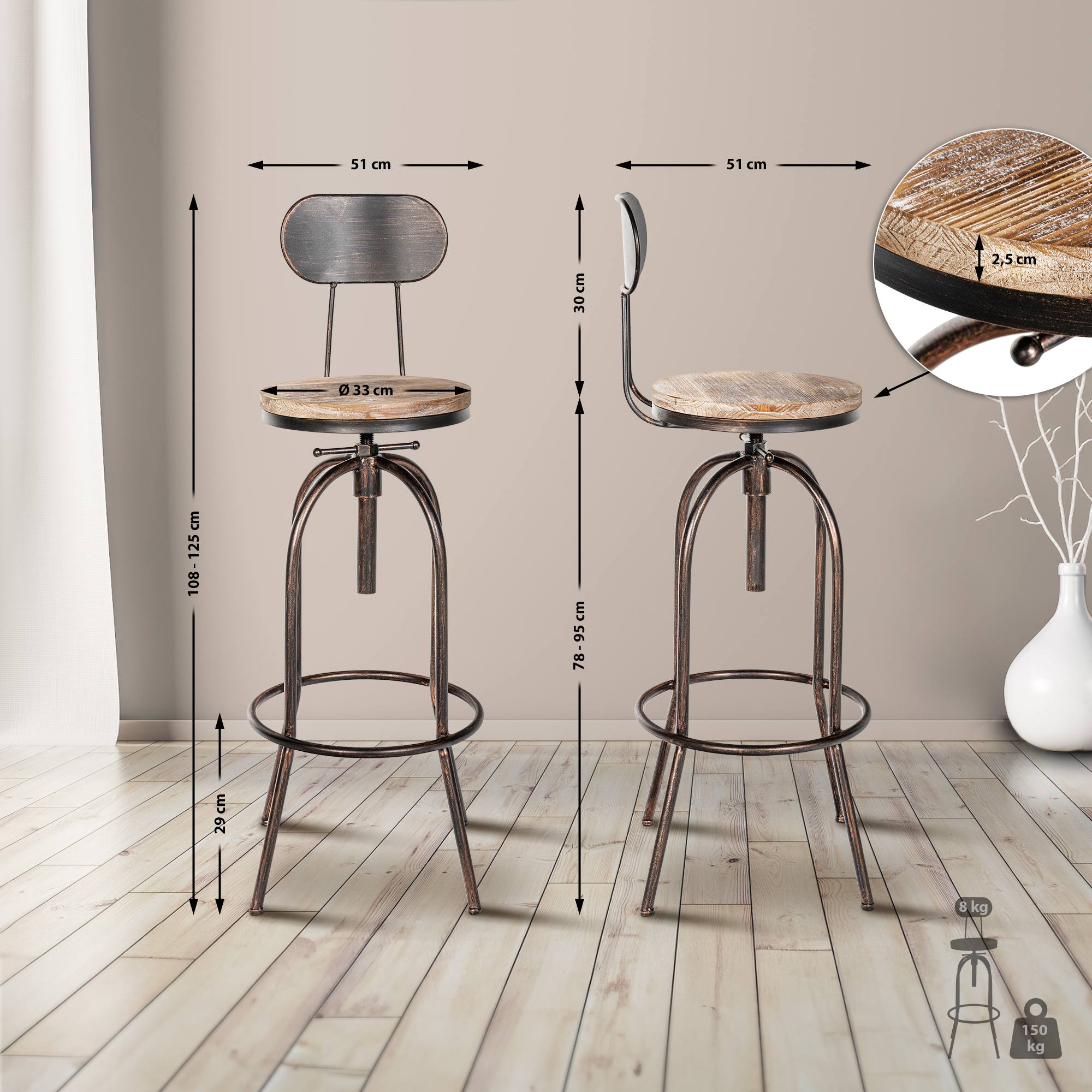 Taburete Industrial Pino