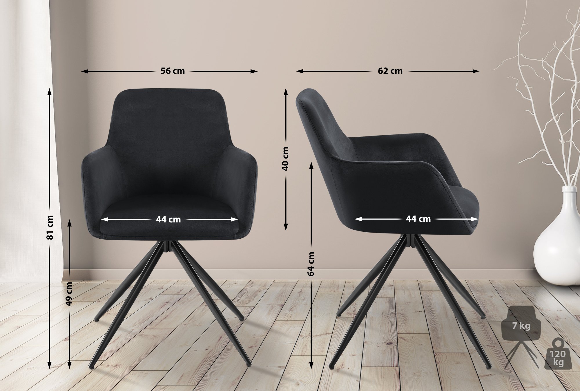 Silla de comedor Olema en terciopelo