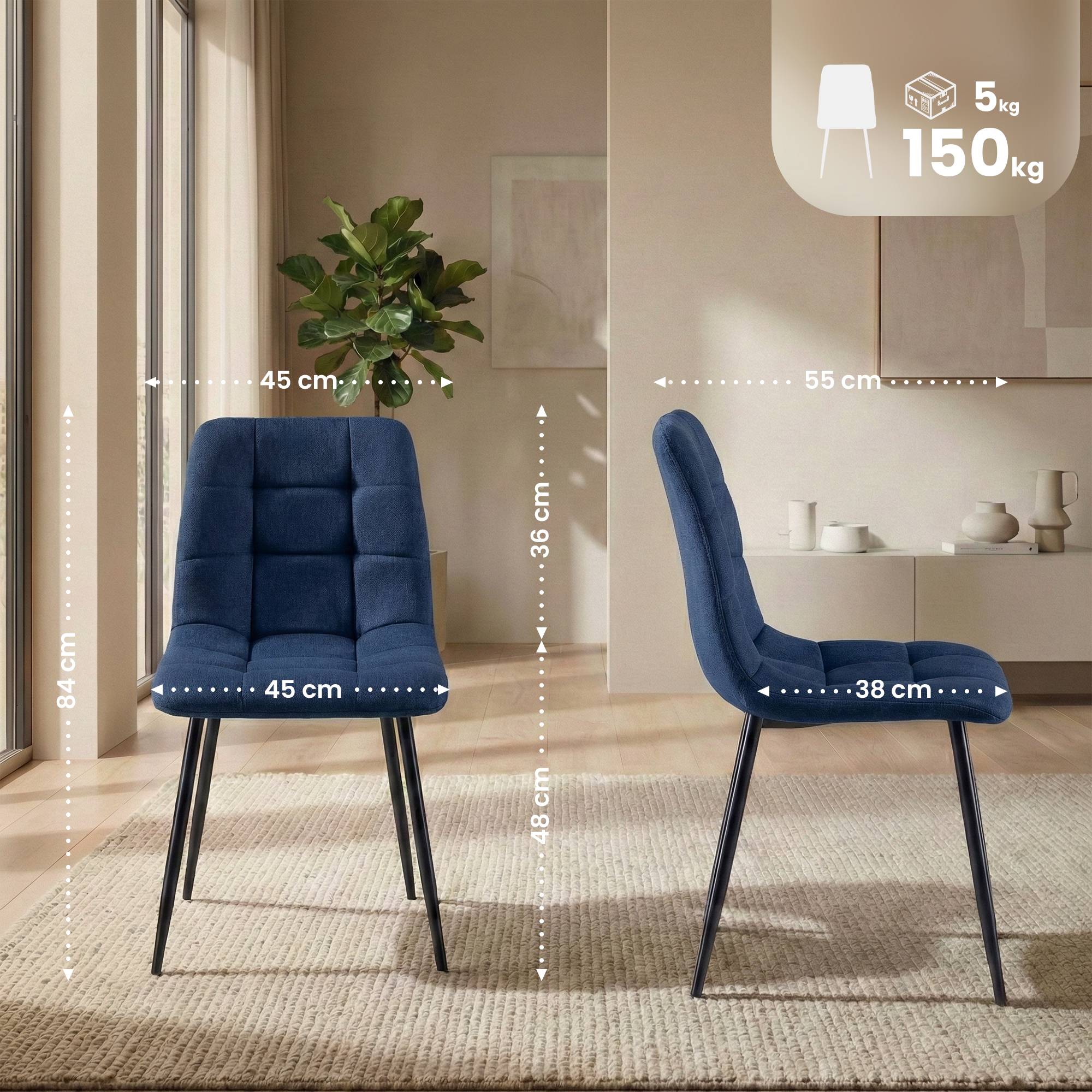 Juego de 4 sillas de comedor Antibes tapizadas en tela