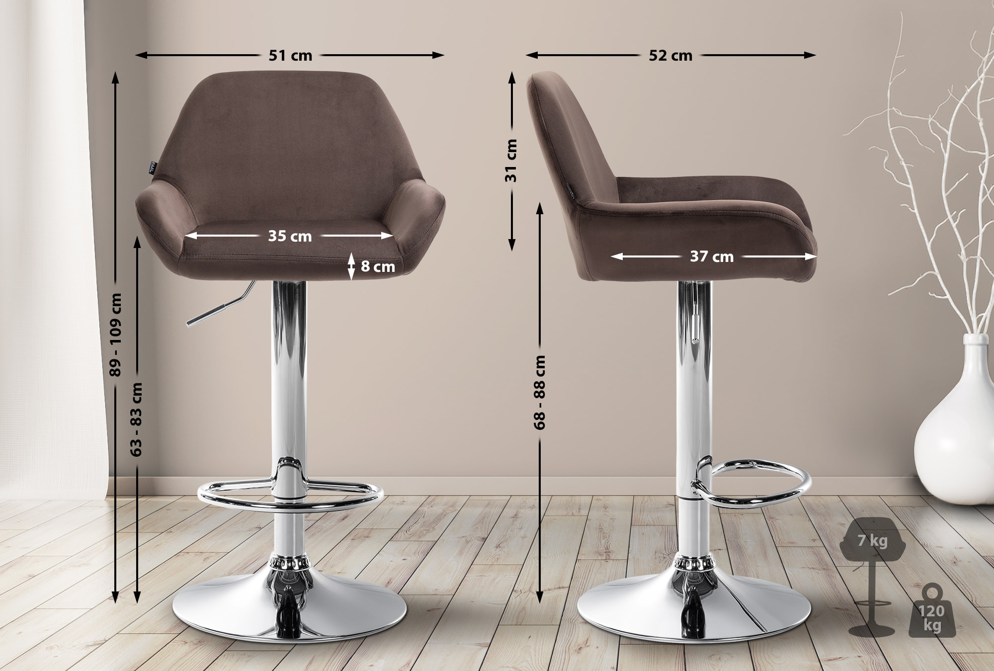 Set de 2 Taburetes de cocina Braga en terciopelo