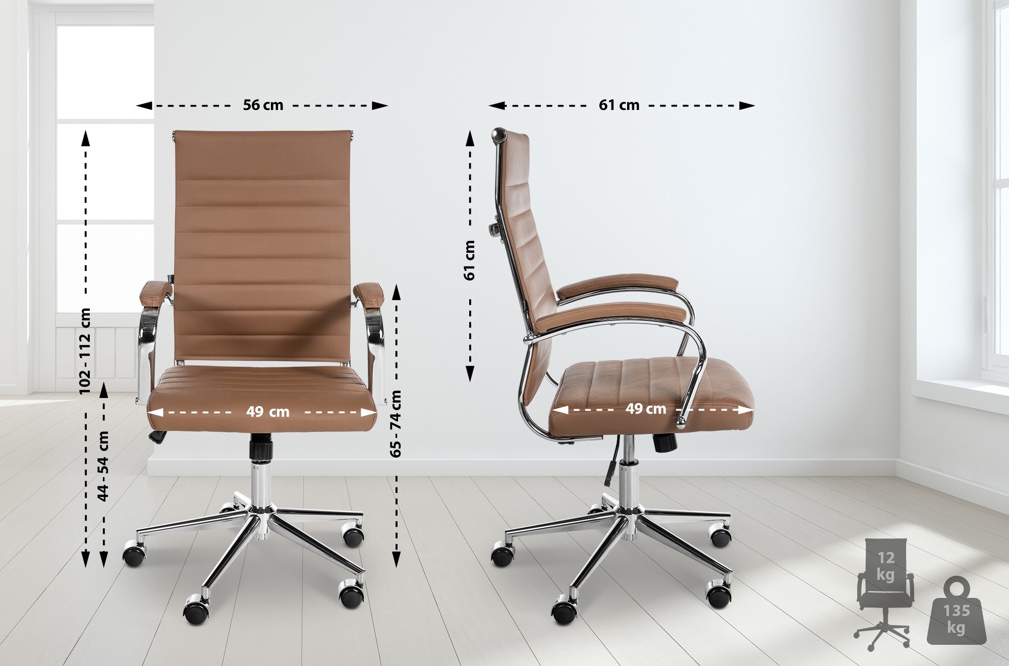 Silla de oficina Mollis de cuero auténtico