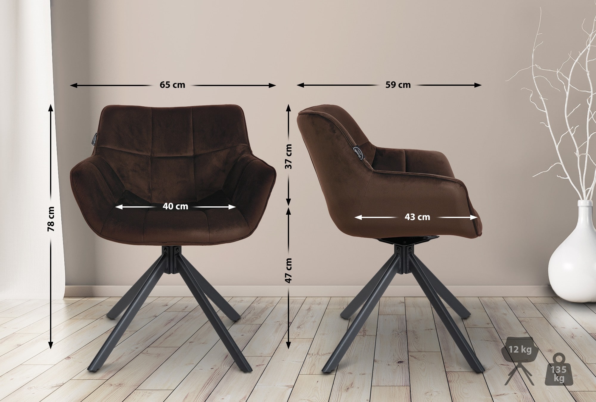 Silla de comedor Westport en terciopelo