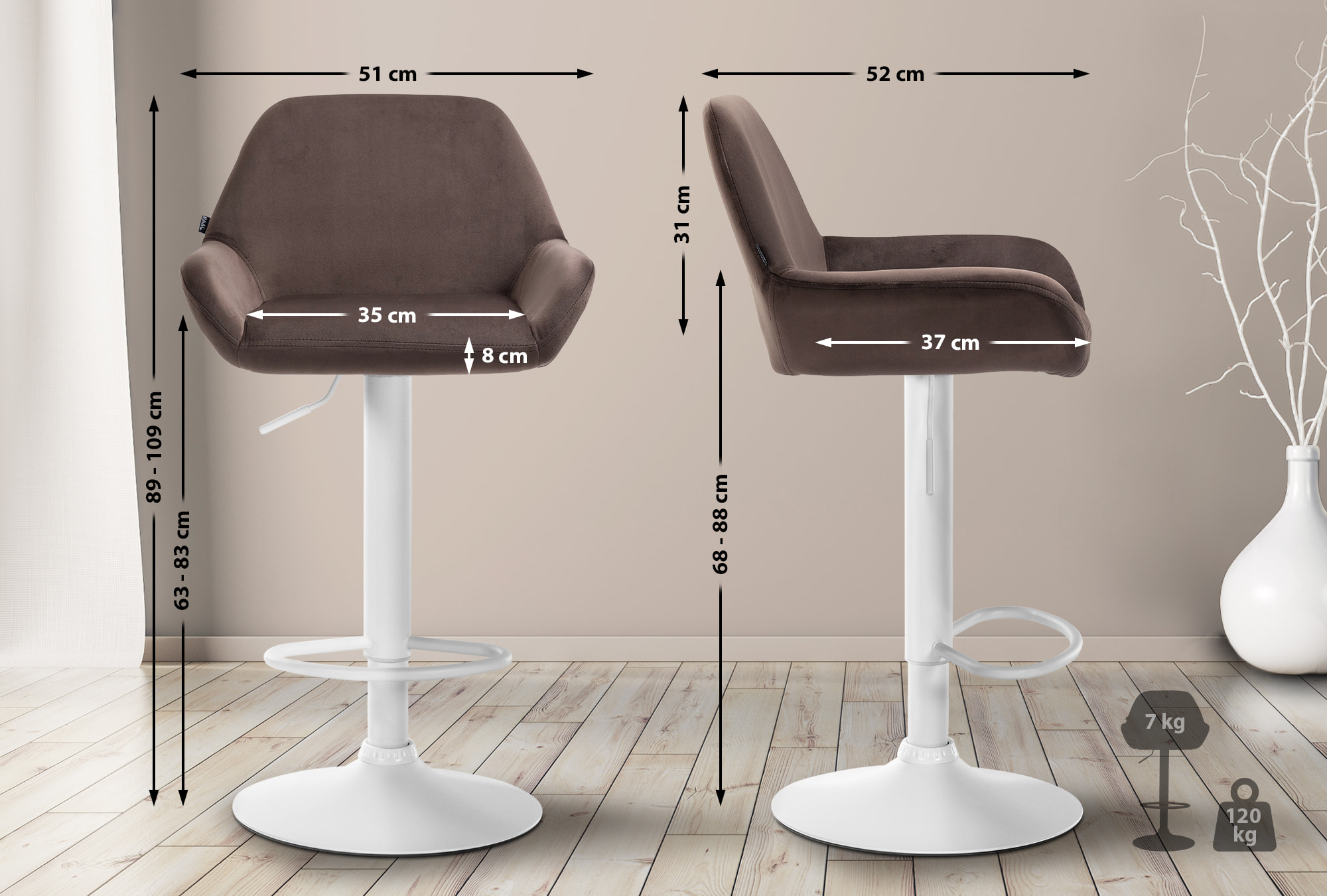 Set de 2 Taburetes de cocina Braga en terciopelo