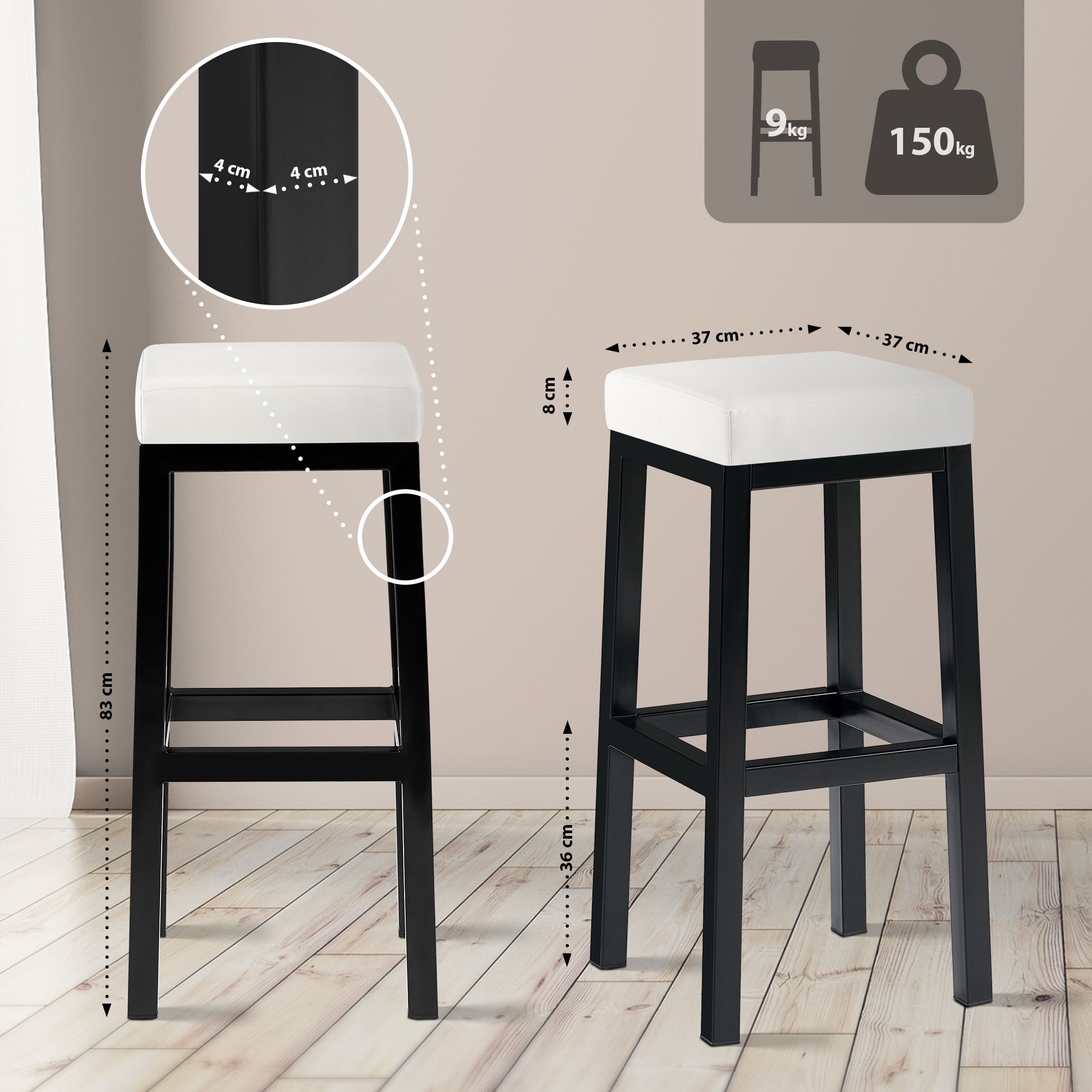 Taburete de bar Taylor Altura del asiento 83 cm Estructura de metal negro