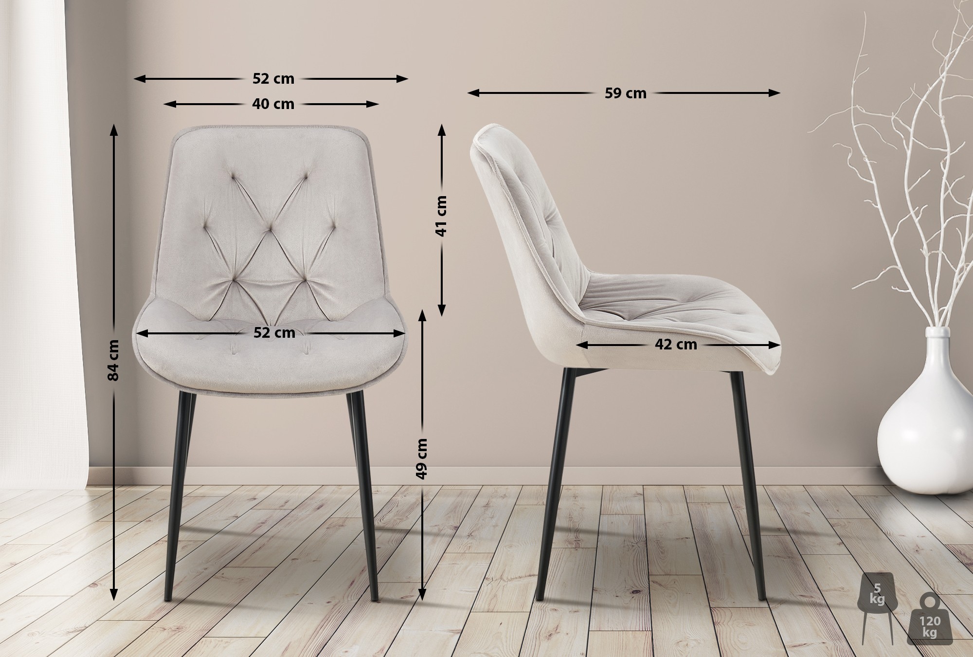 Silla de comedor Wallace de terciopelo