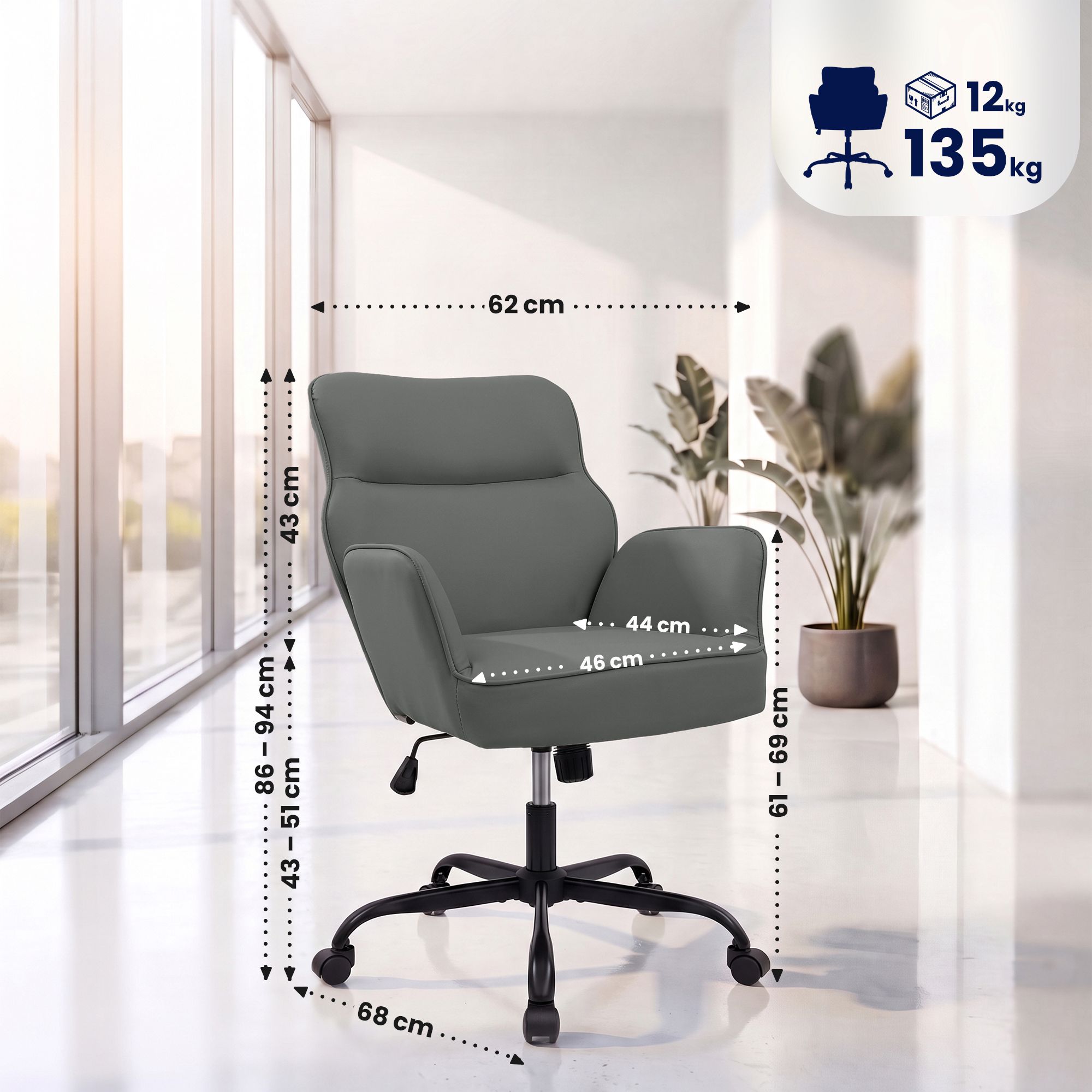 Silla de oficina Amado en piel sintética