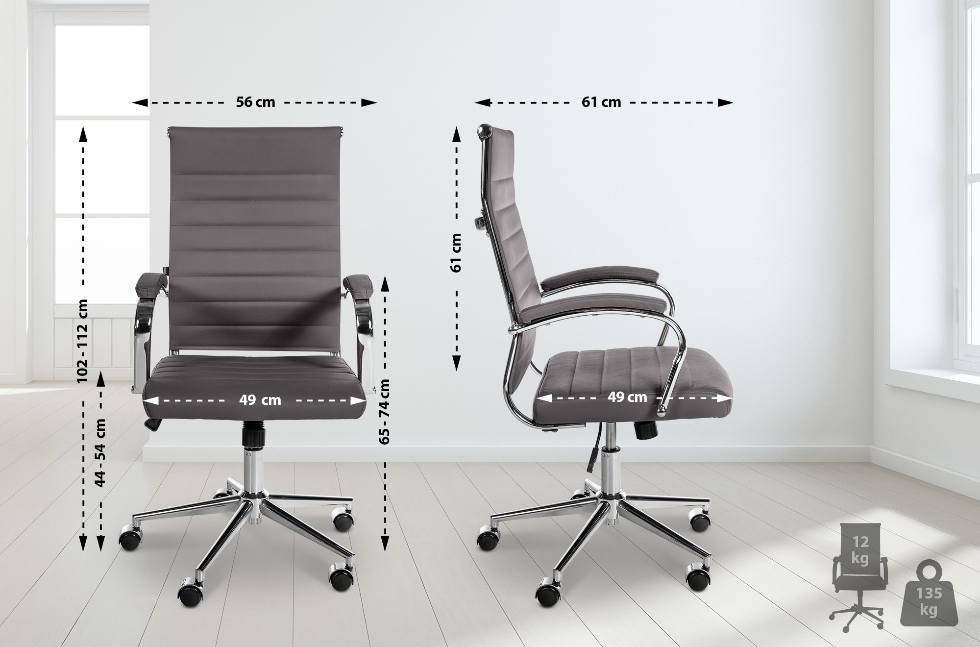 Silla de oficina Mollis de cuero auténtico
