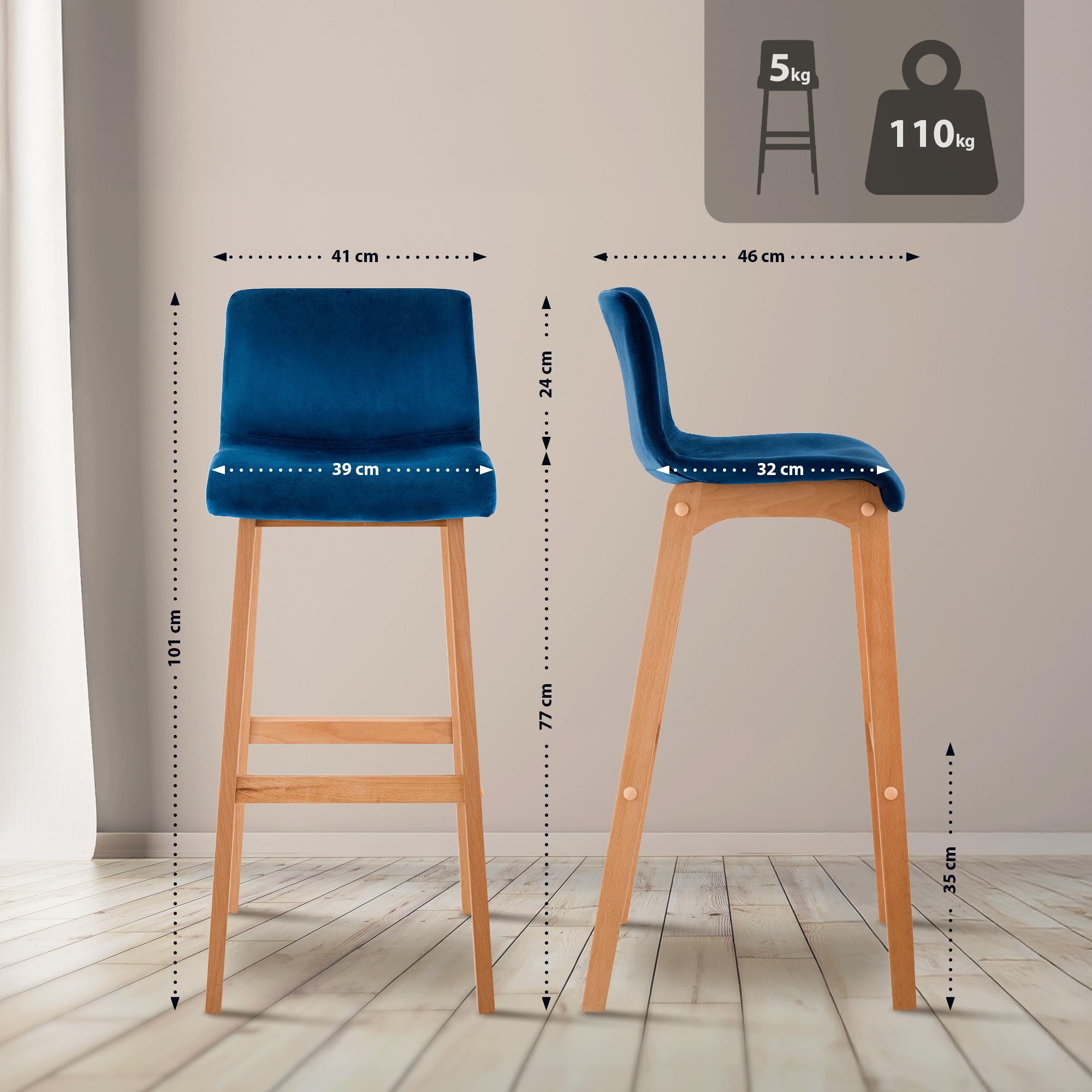 Taburete de bar Hover terciopelo estructura de cuatro patas Natura