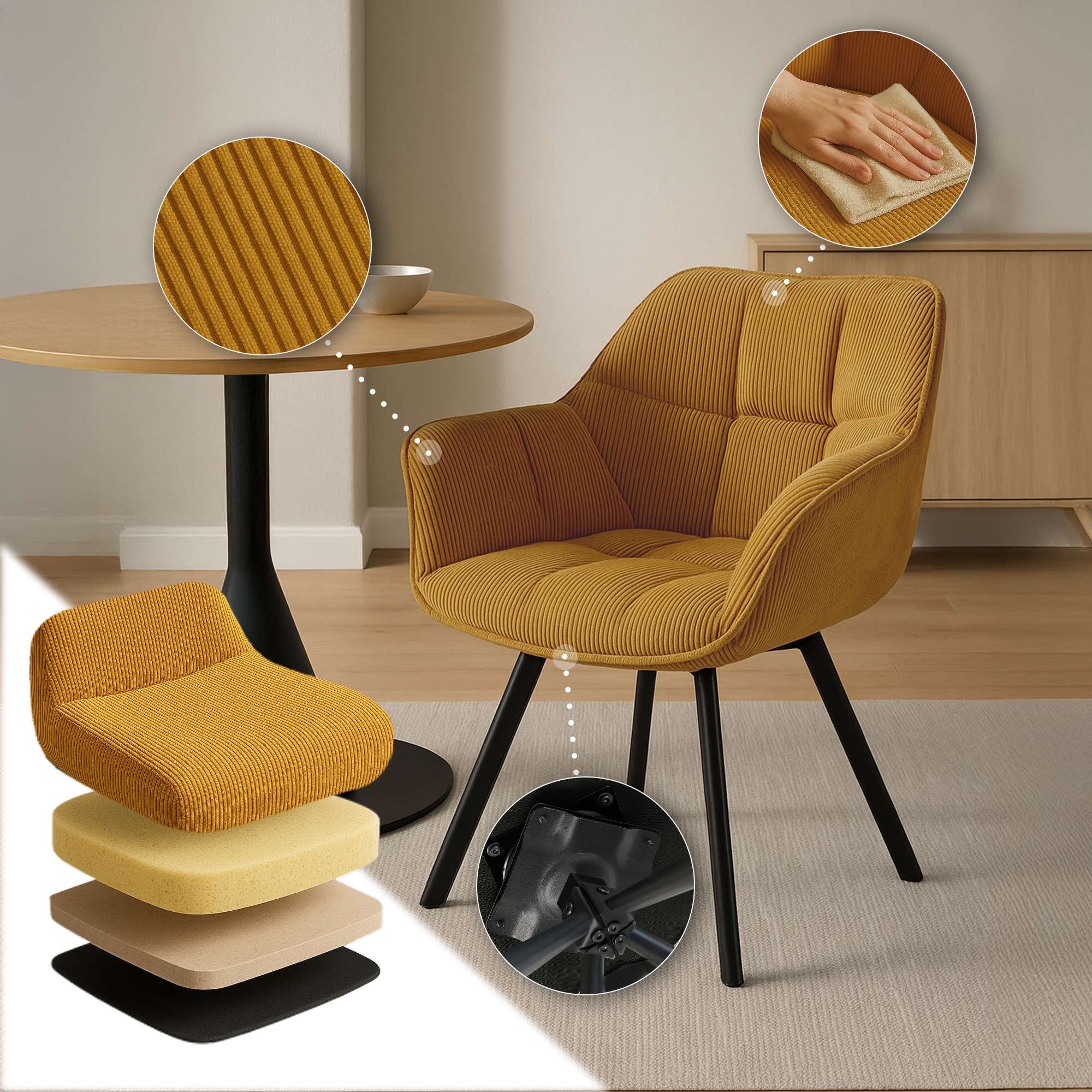 Silla de comedor Jordi con tapizado de pana