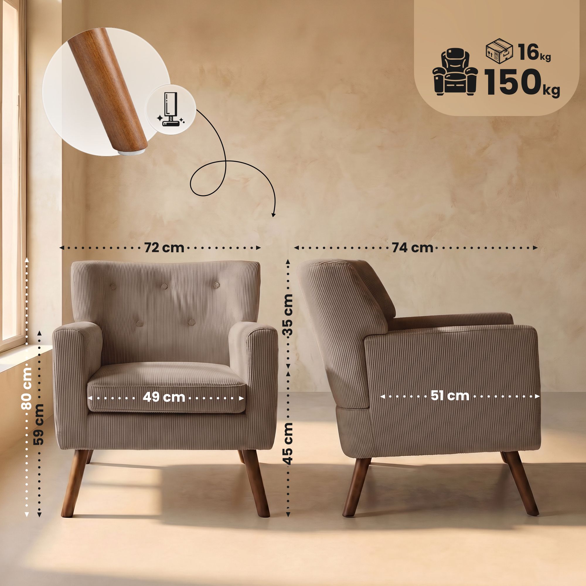 Sillon Kioni tapizado en pana