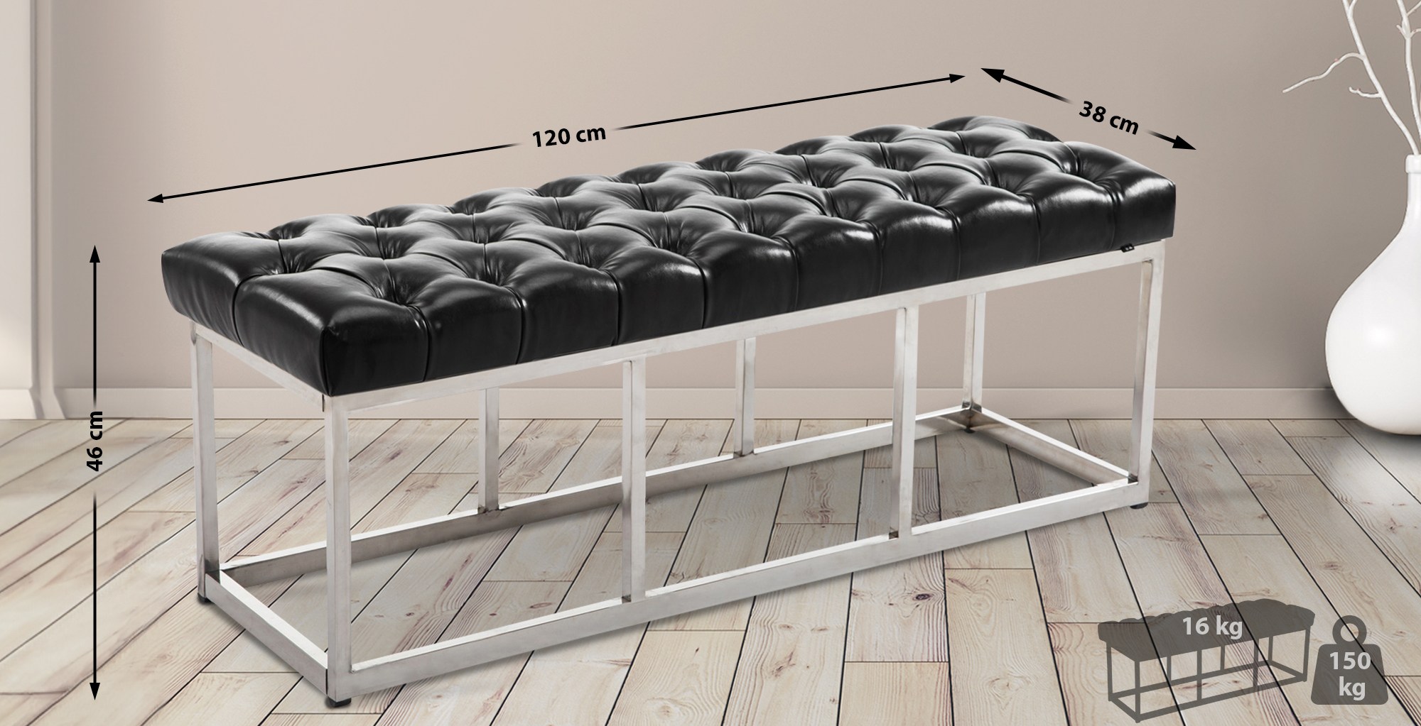 Taburete Pie de Cama Amun Con Base en Acero Inox.