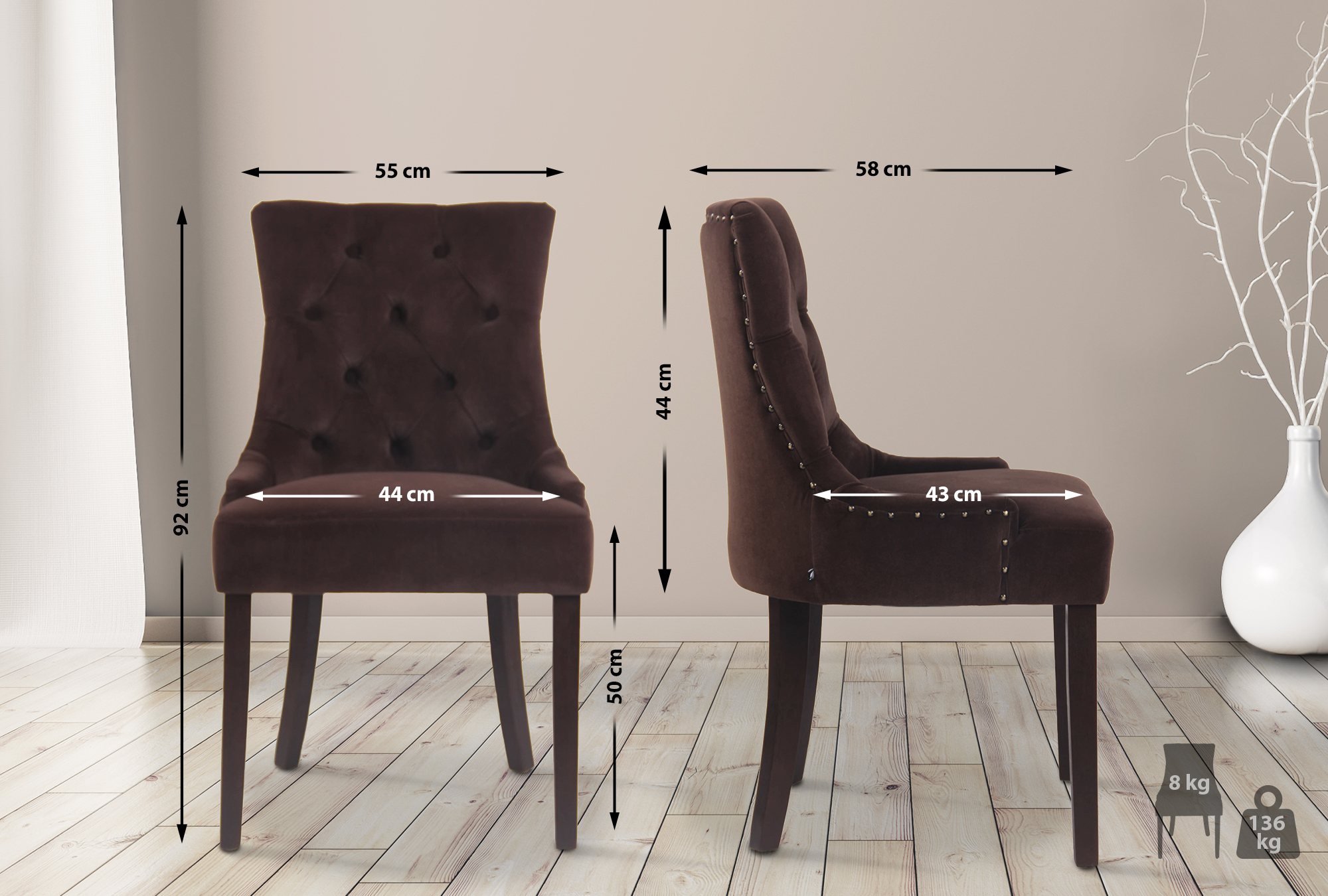 Juego de 4 sillas de comedor Aberdeen en terciopelo