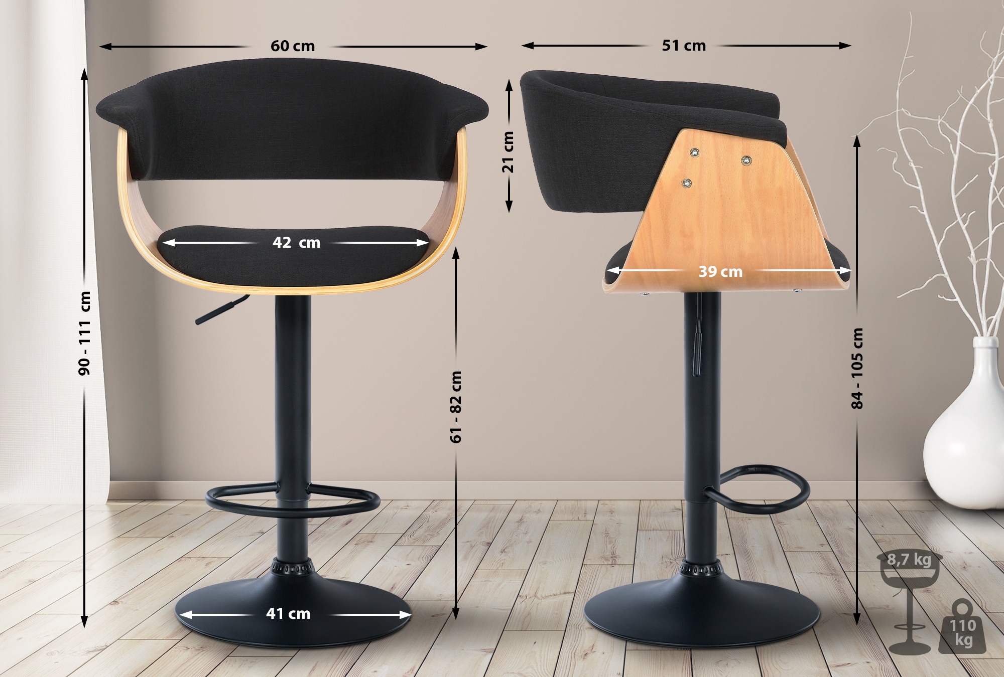 Set de 2 Taburetes de bar Vestal