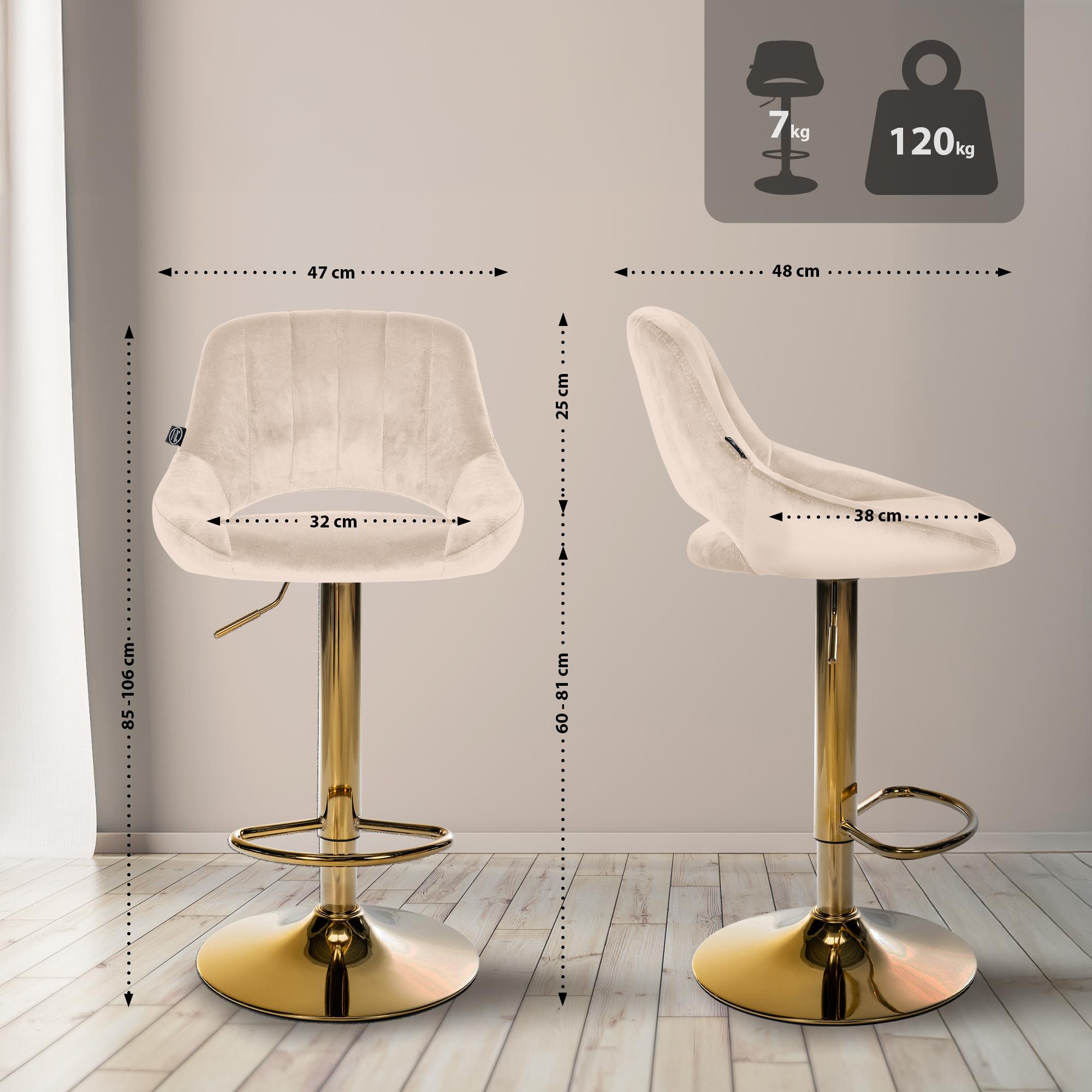 Juego de 2 taburetes de bar Milet de terciopelo