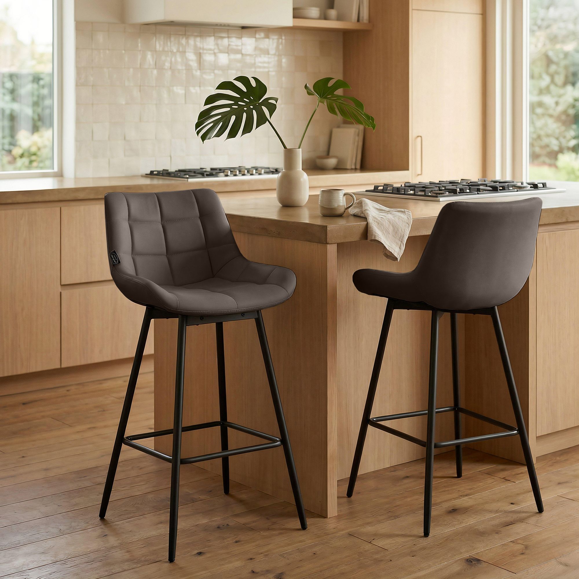 Taburete de Bar Weston Giratorio 180 grados | Taburete Alto con Respaldo y Asiento Acolchado