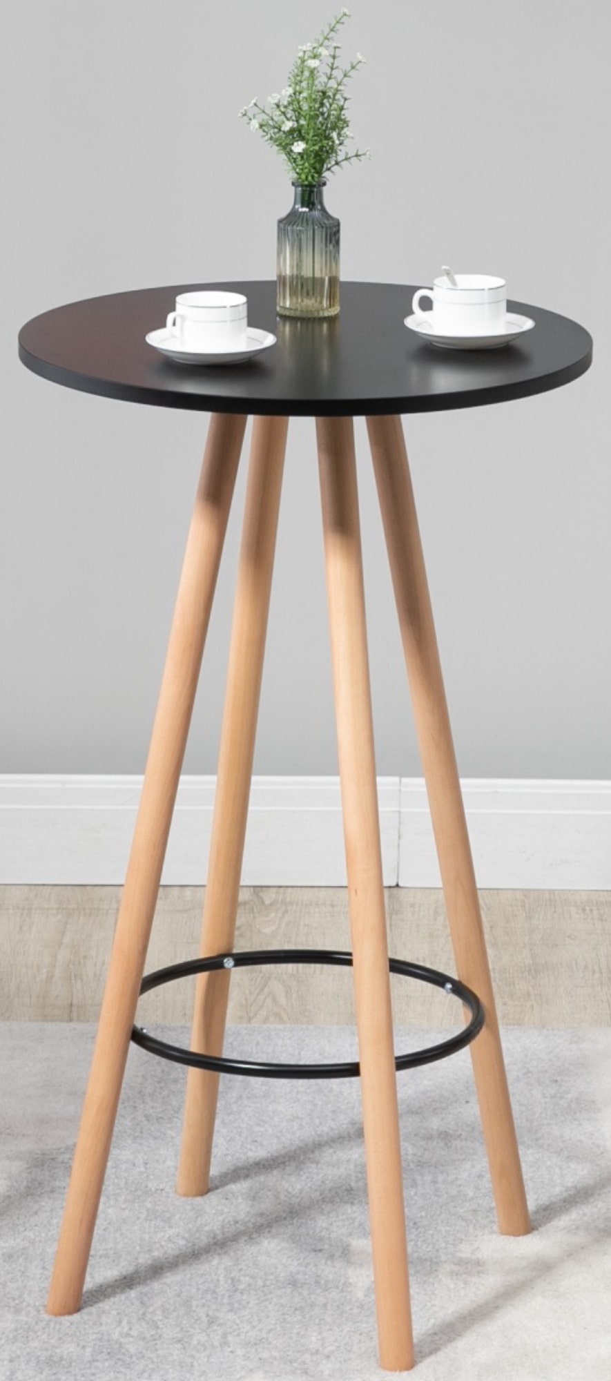 Mesa de bar Livia con tablero redondo de madera