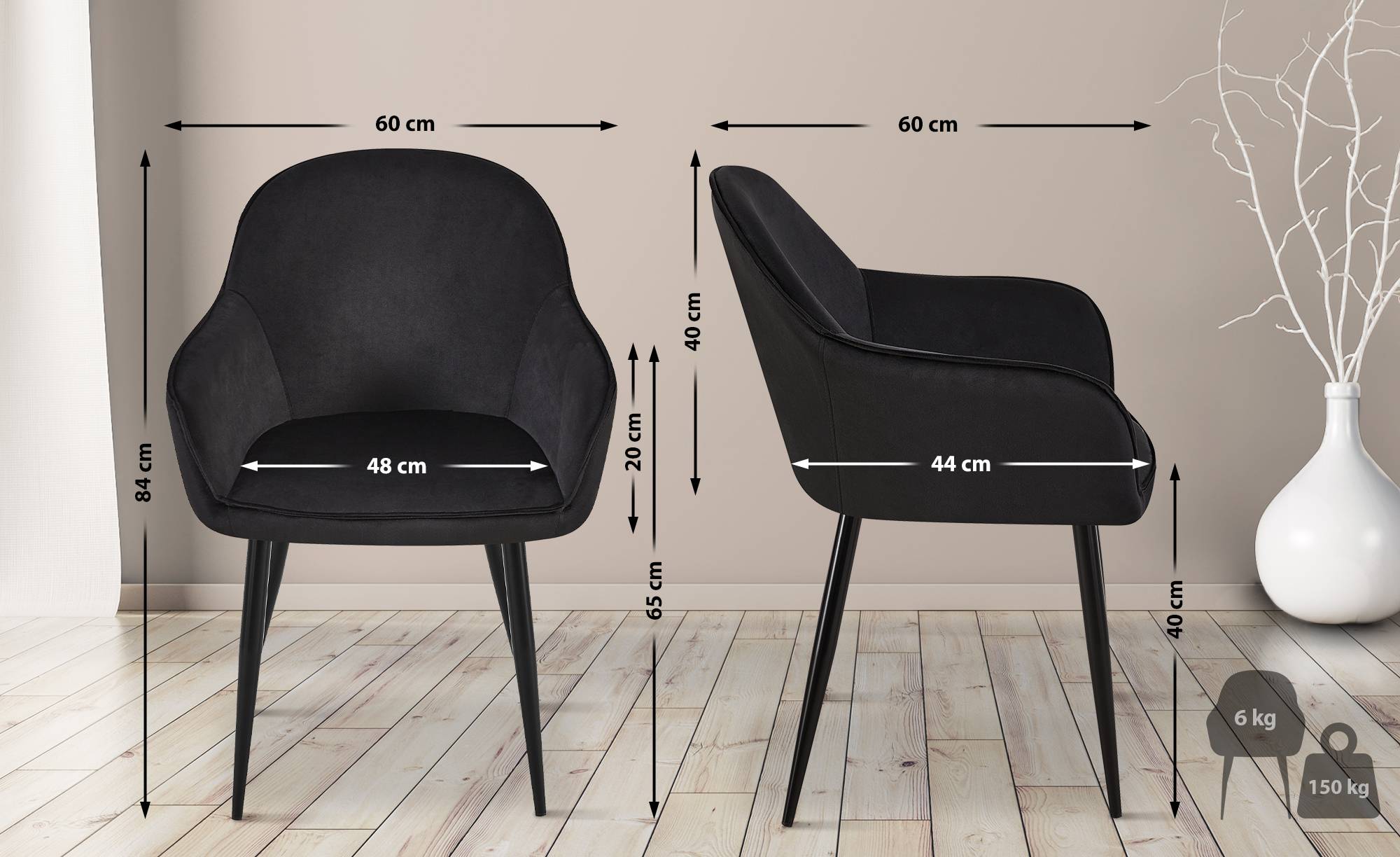 Silla de comedor Boise en terciopelo