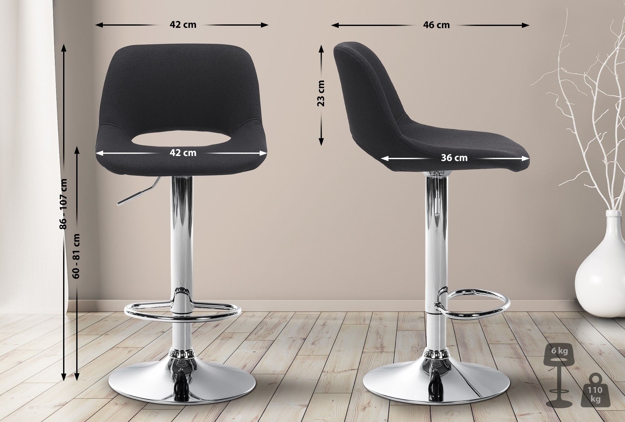 Set de 2 Taburetes de bar en tela