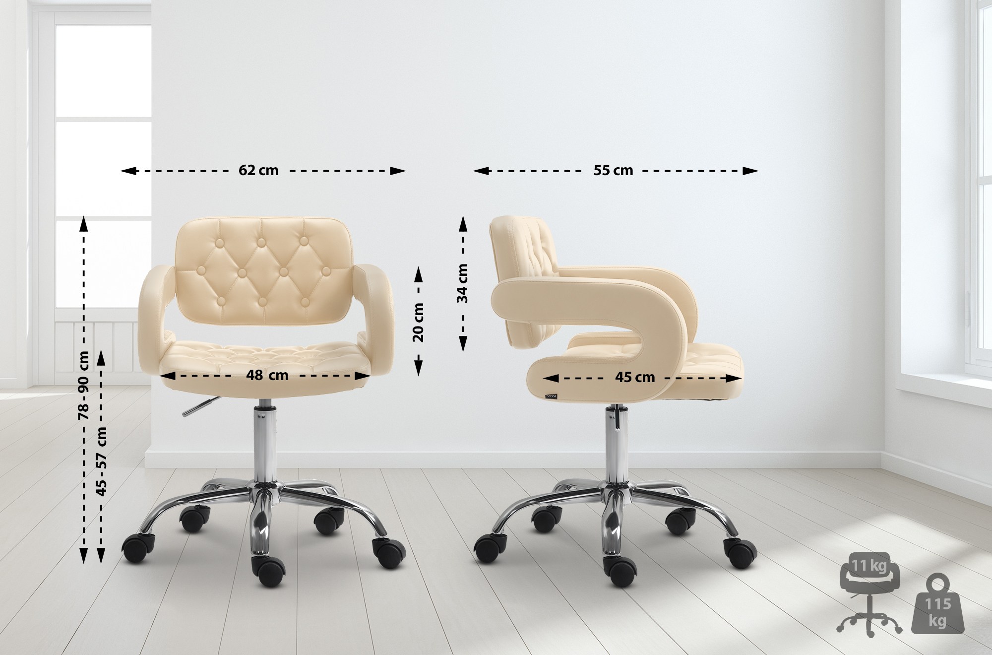 Taburete con Ruedas Dublin en Cuero PU