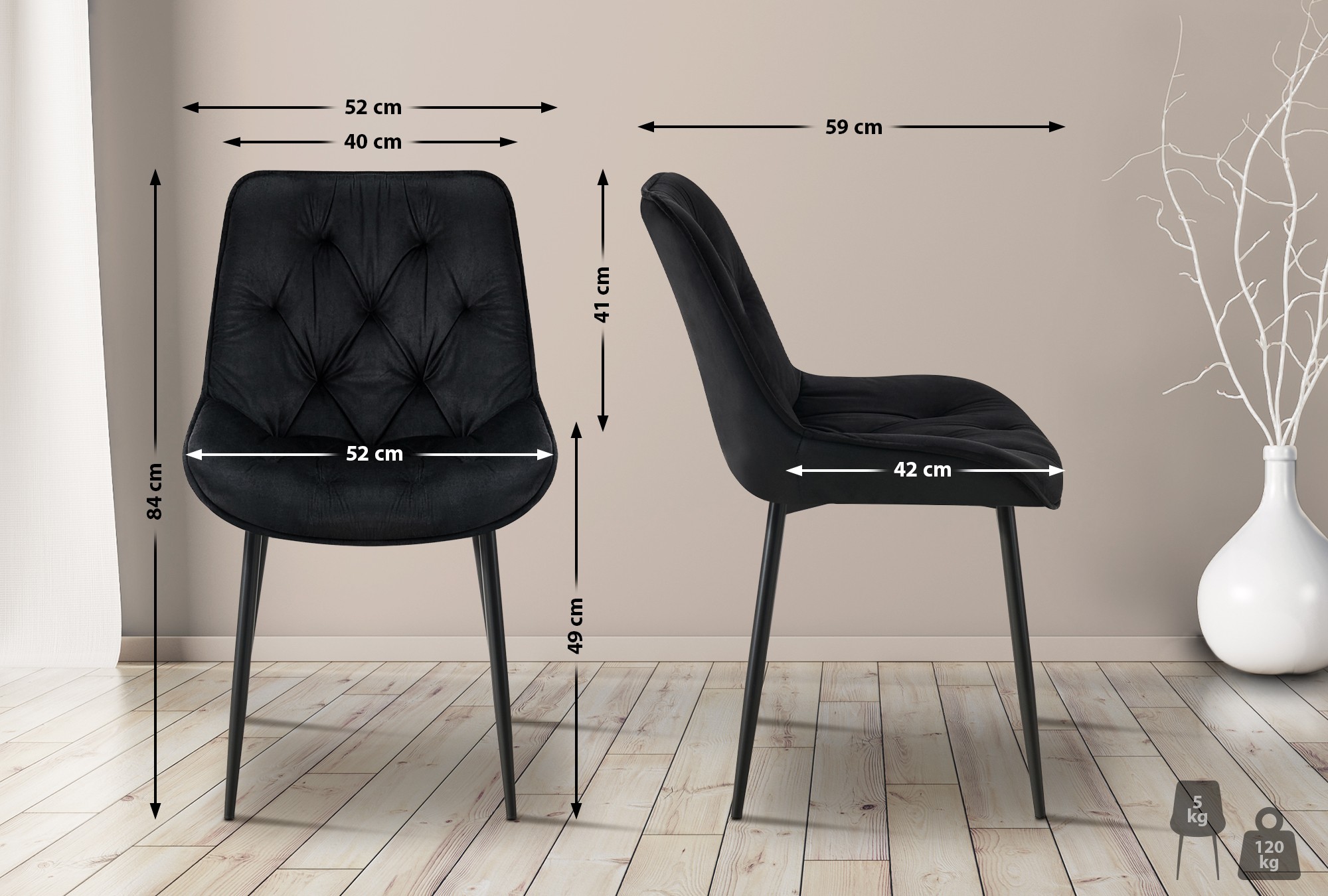 Lote de 2 sillas de comedor Terciopelo Wallace
